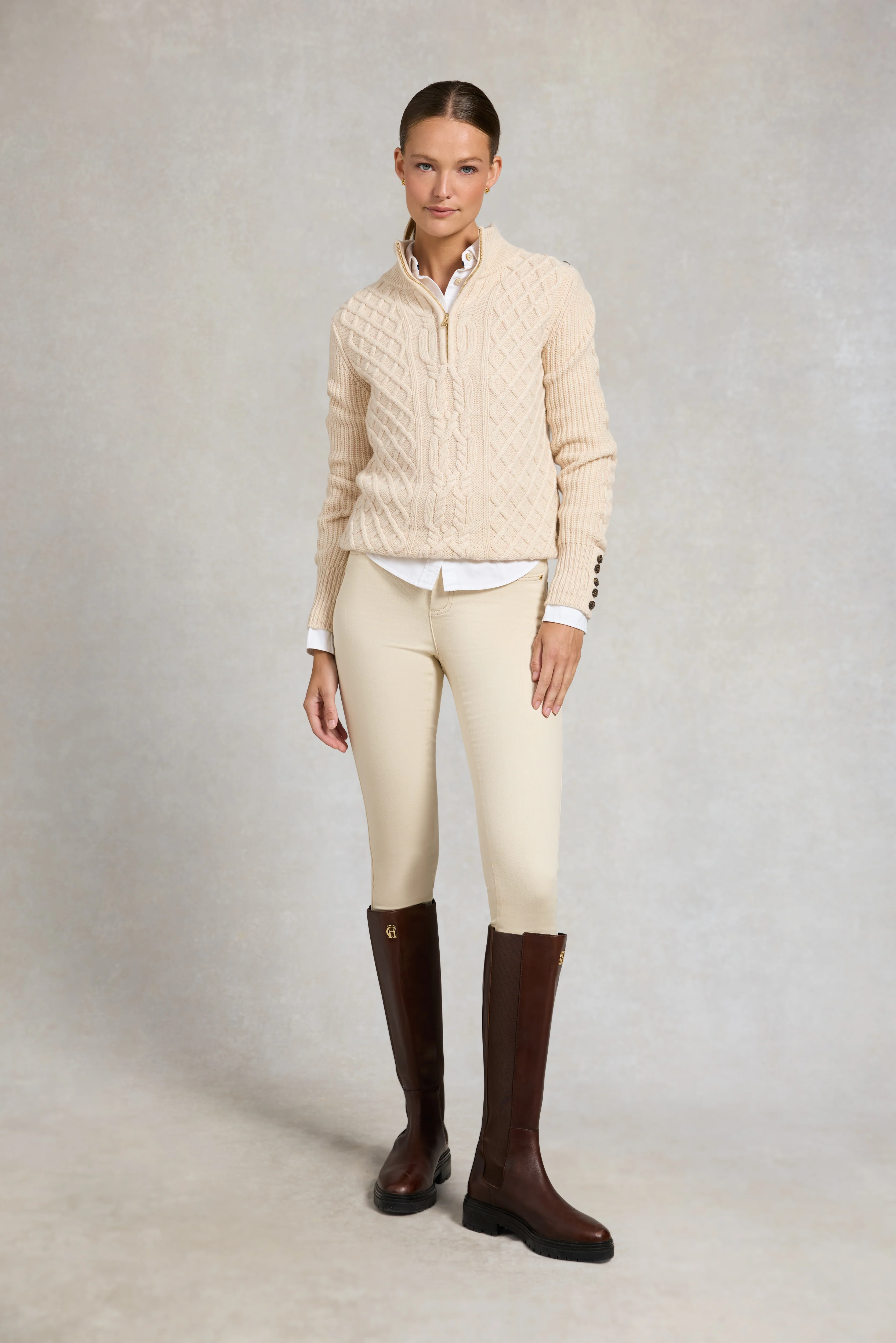 Country Cable Quarter Zip Knit (Oat) - Image 3