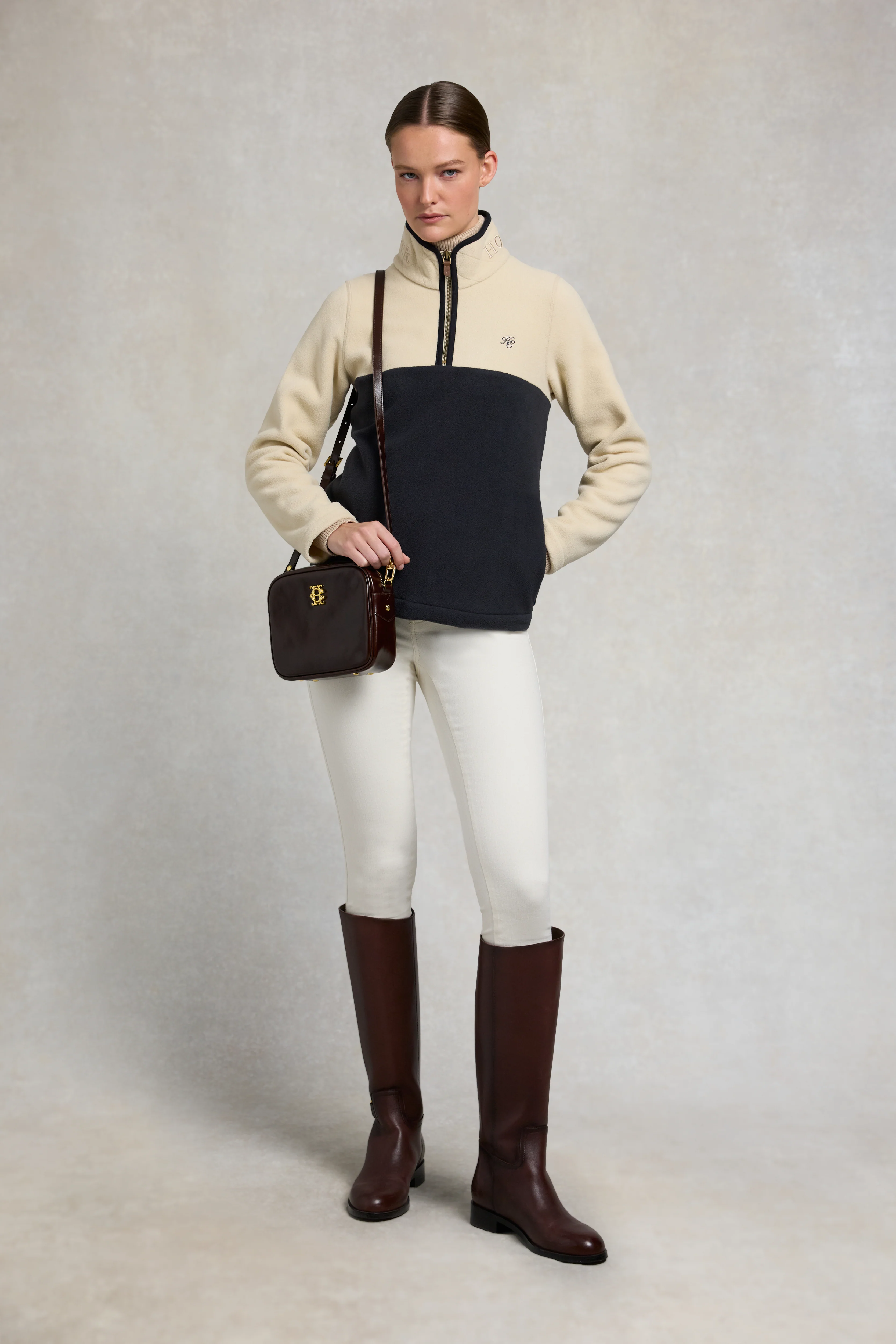 Country Fleece Quarter Zip (Ecru Navy) - Image 4