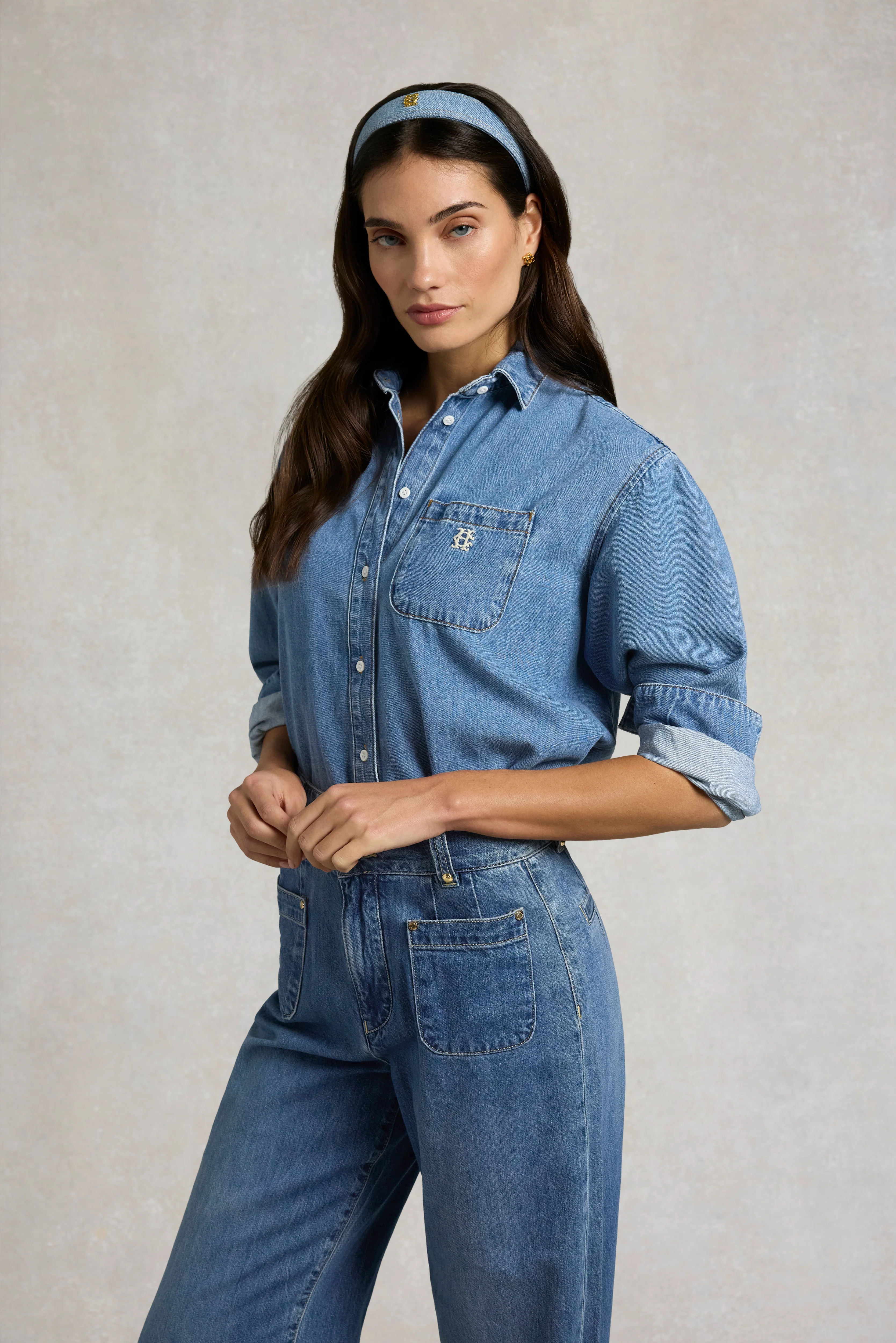 Cropped Denim Shirt (Mid Quartz Blue)
