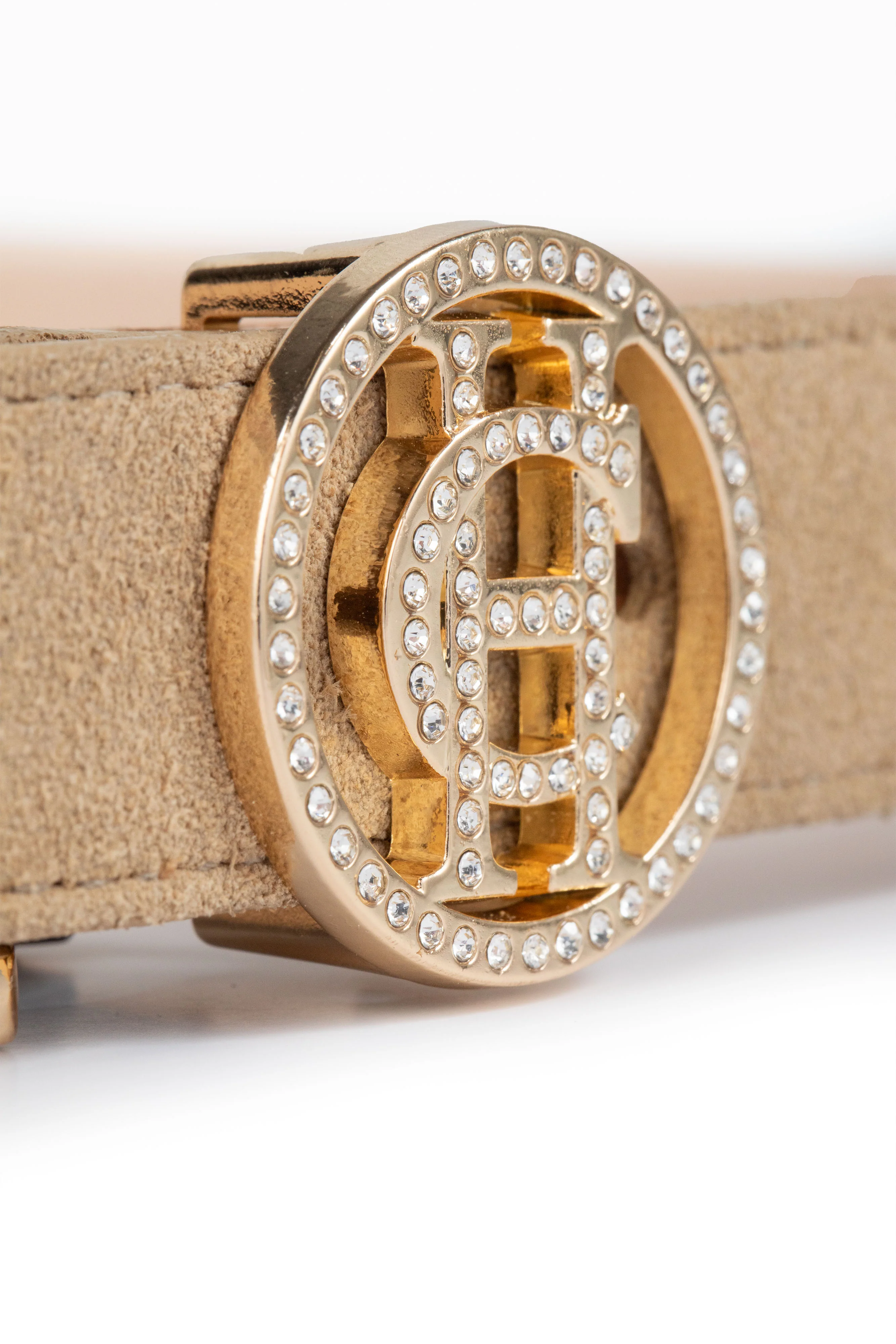 Crystal Slim Logo Belt (Taupe Suede) - Image 4