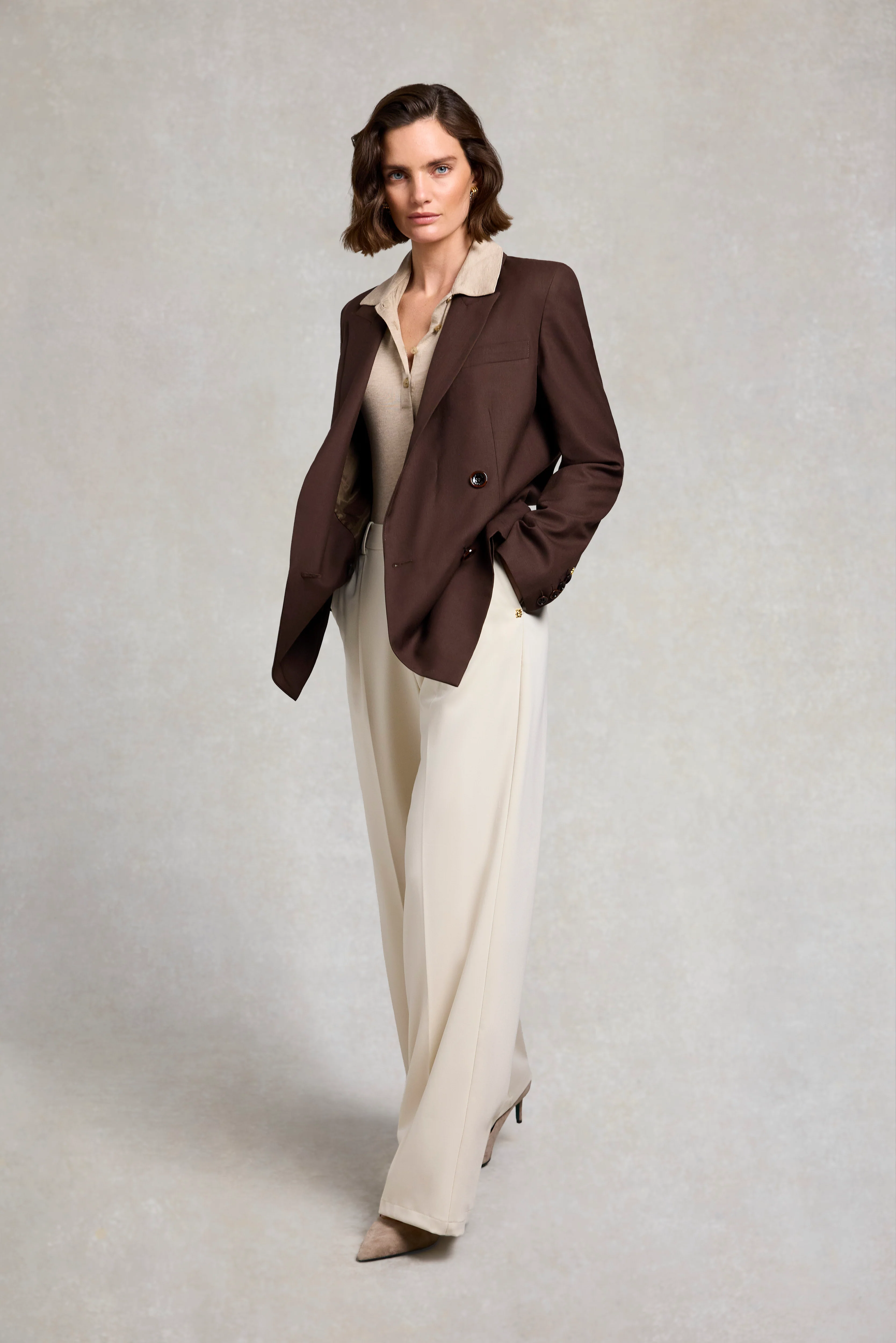 Daisy Button Down Top (Oatmeal Marl) - Image 3