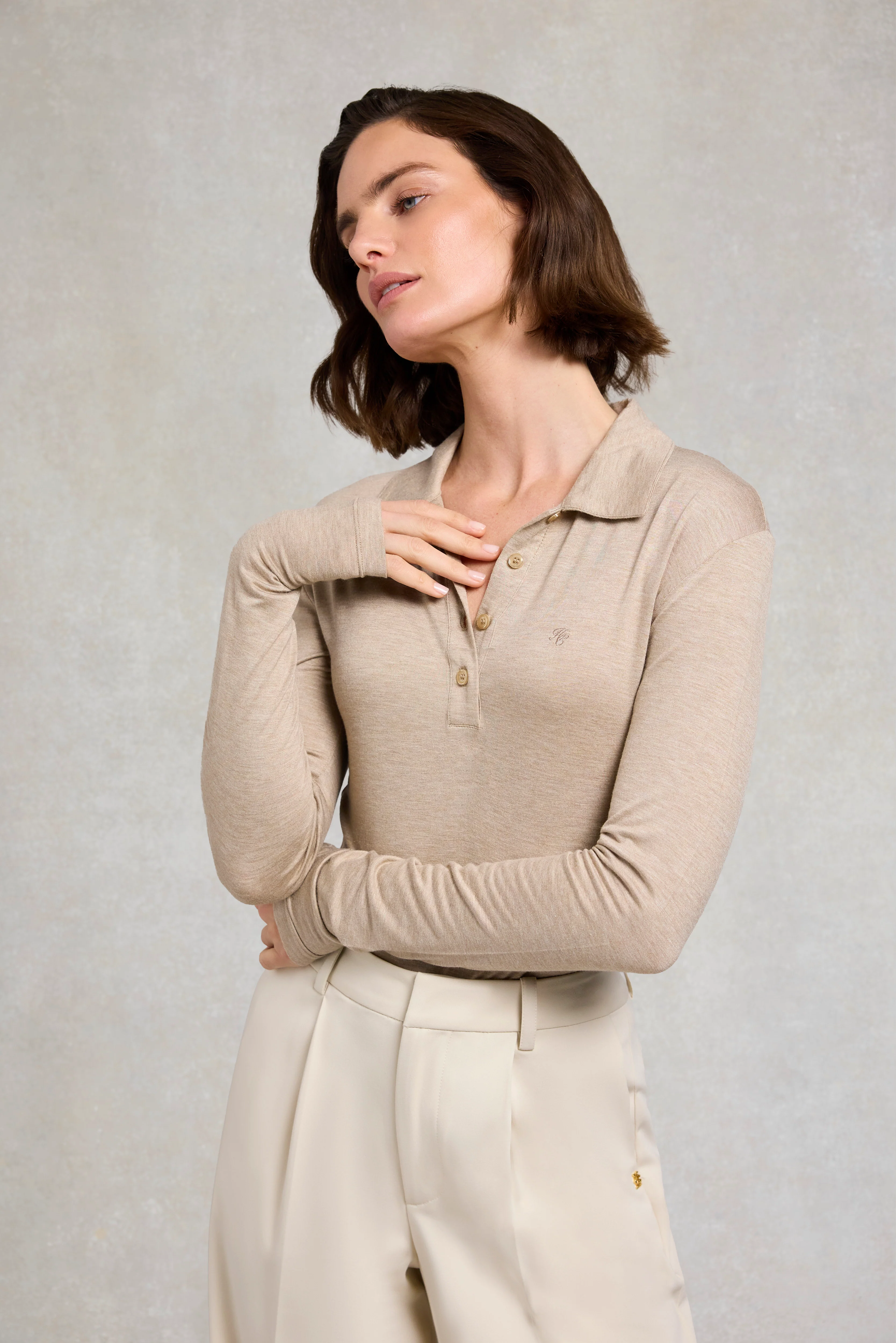 Daisy Button Down Top (Oatmeal Marl) - Image 4