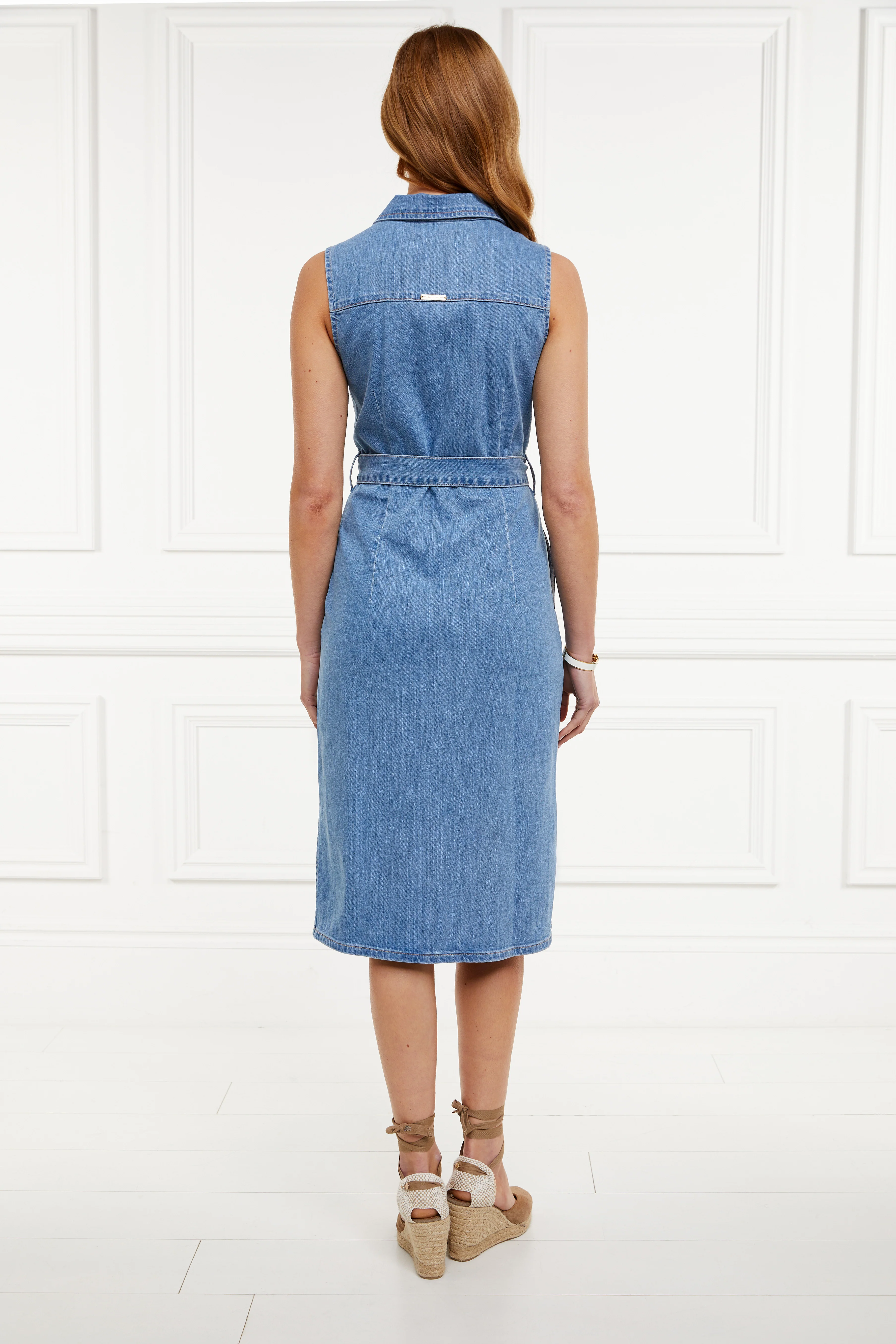 Denim Sleeveless Shirt Dress (Light Indigo Wash) - Image 3