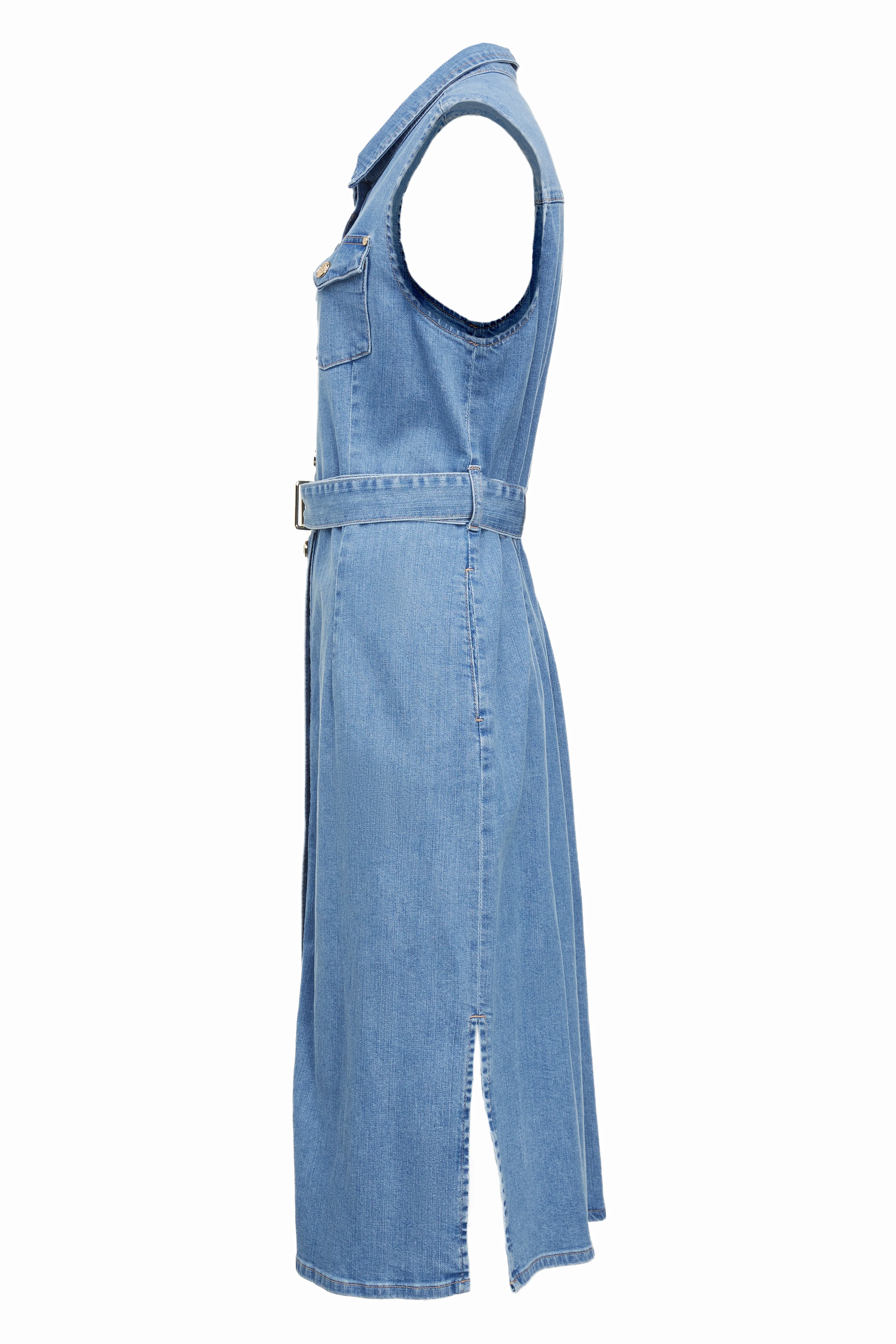Denim Sleeveless Shirt Dress (Light Indigo Wash) - Image 7