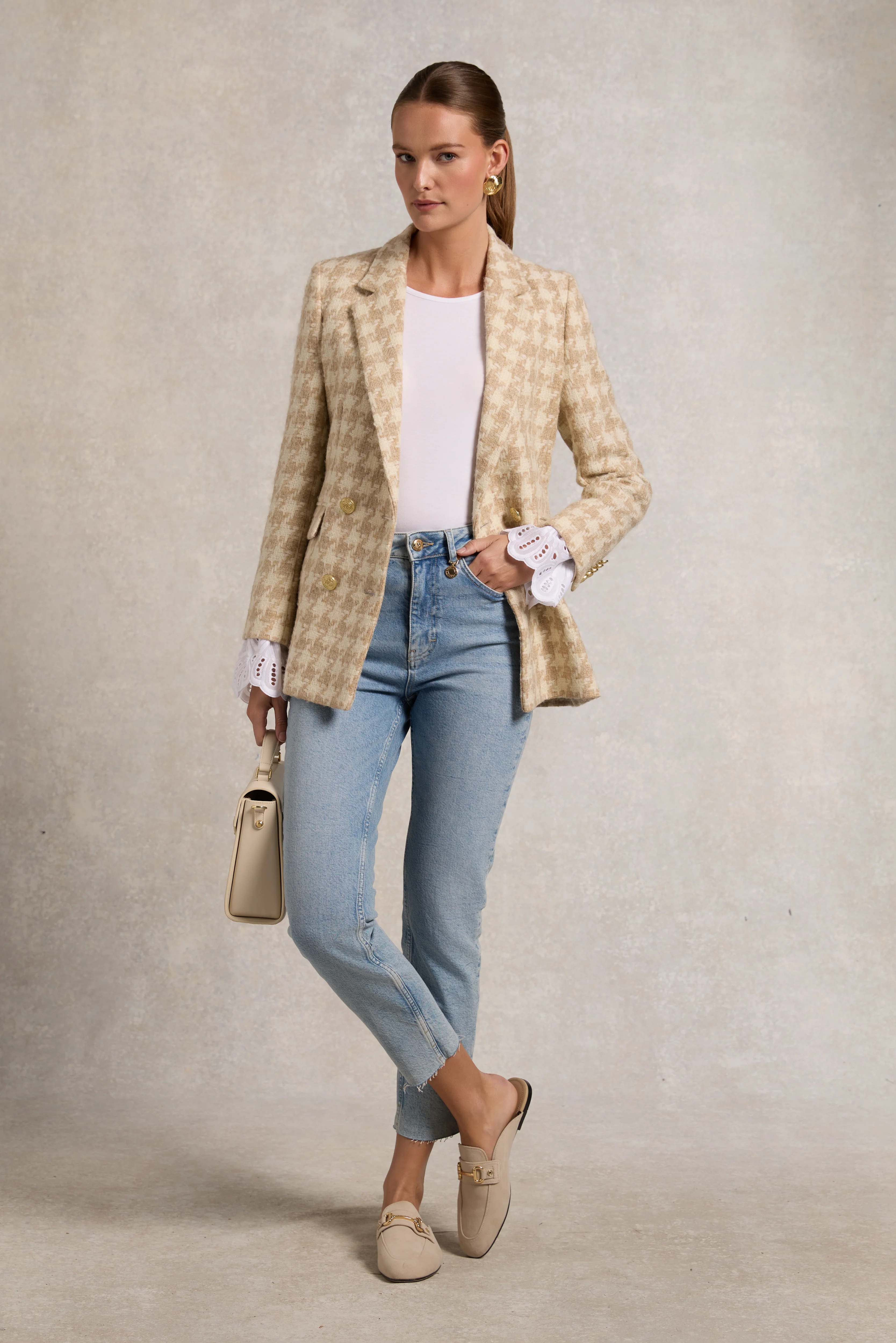 Double Breasted Blazer (Camel Houndstooth) - Image 2