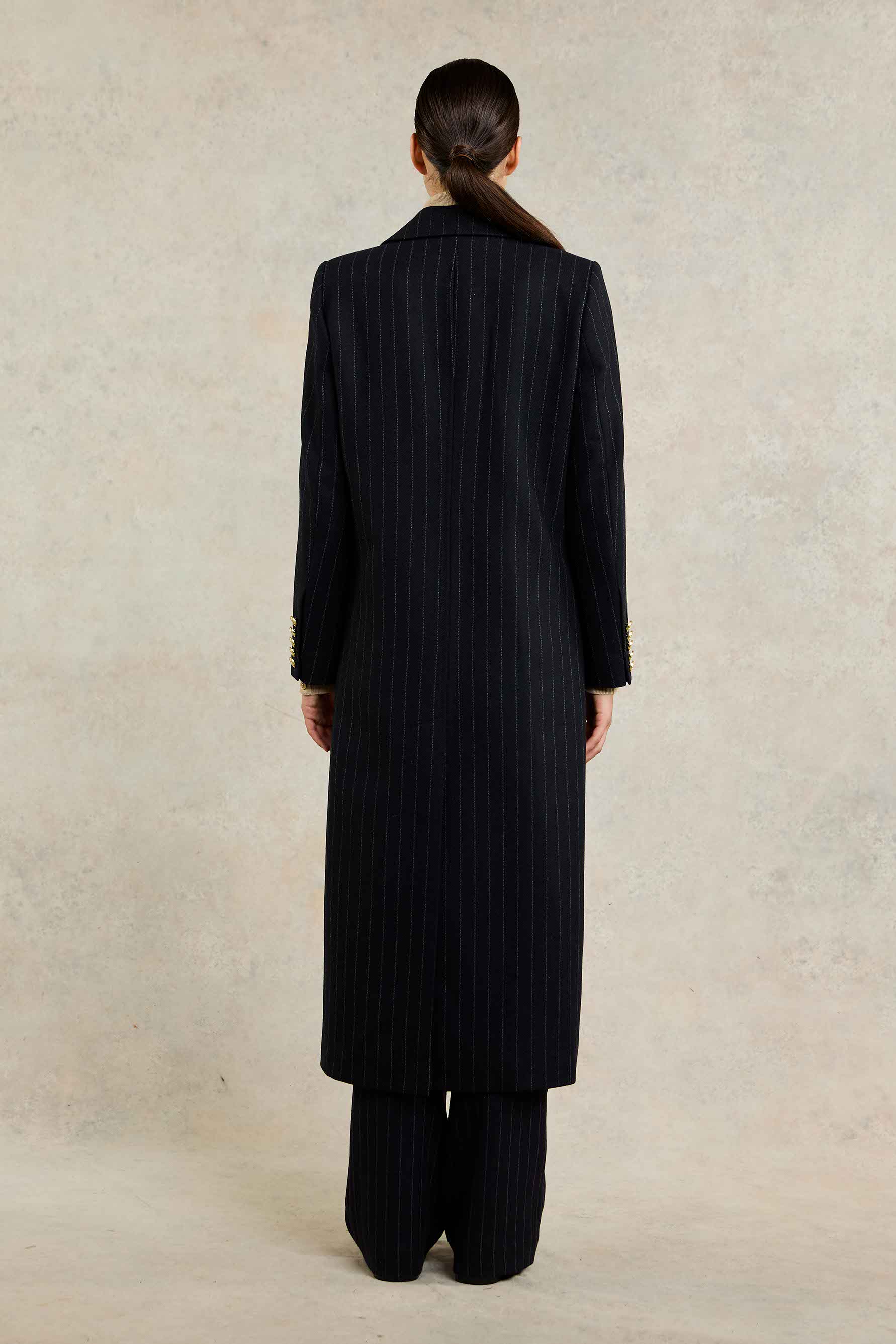 Double Breasted Coat (Dark Navy Pinstripe) - Image 2
