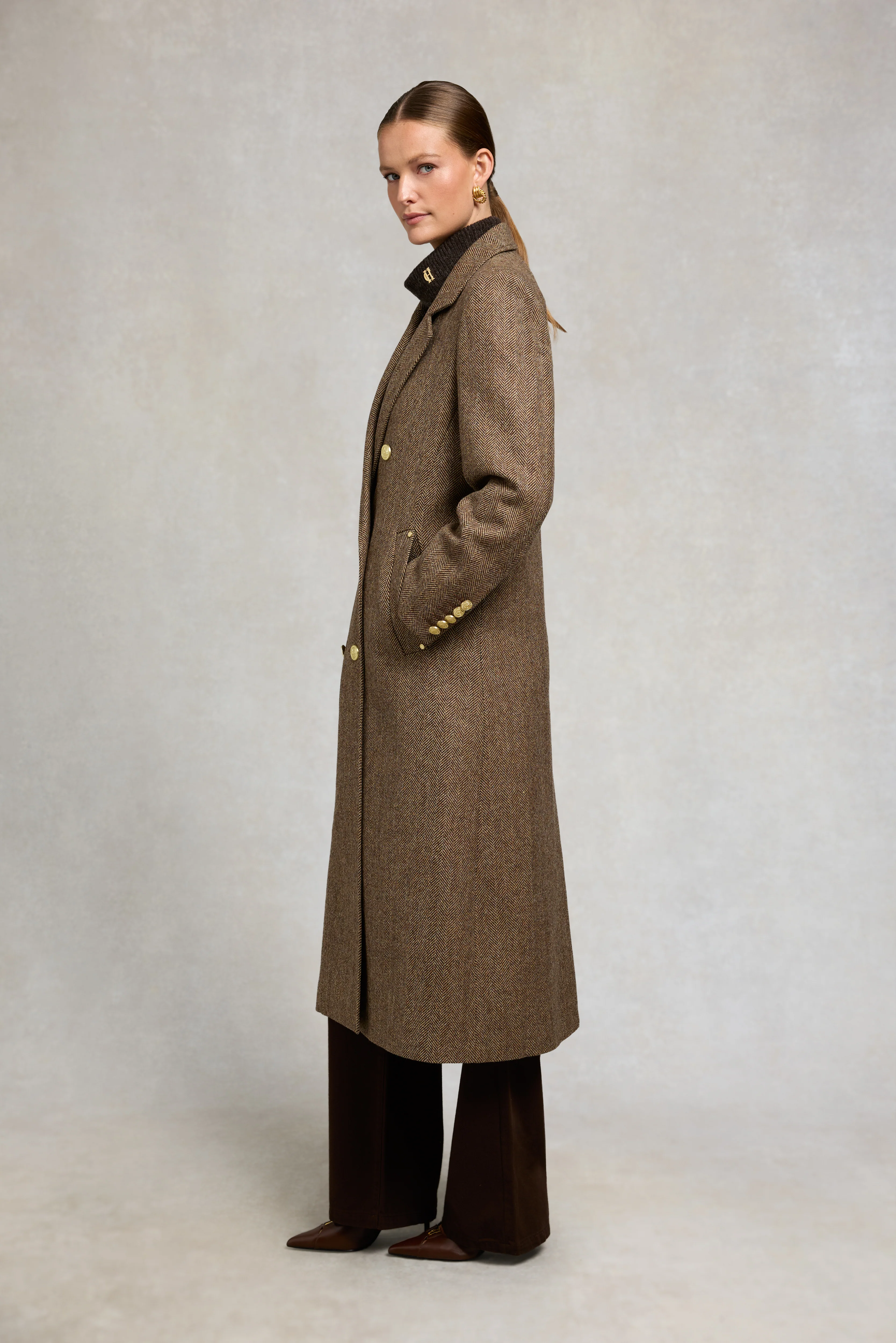 Double Breasted Coat (Large Scale Brown Herringbone) - Image 6