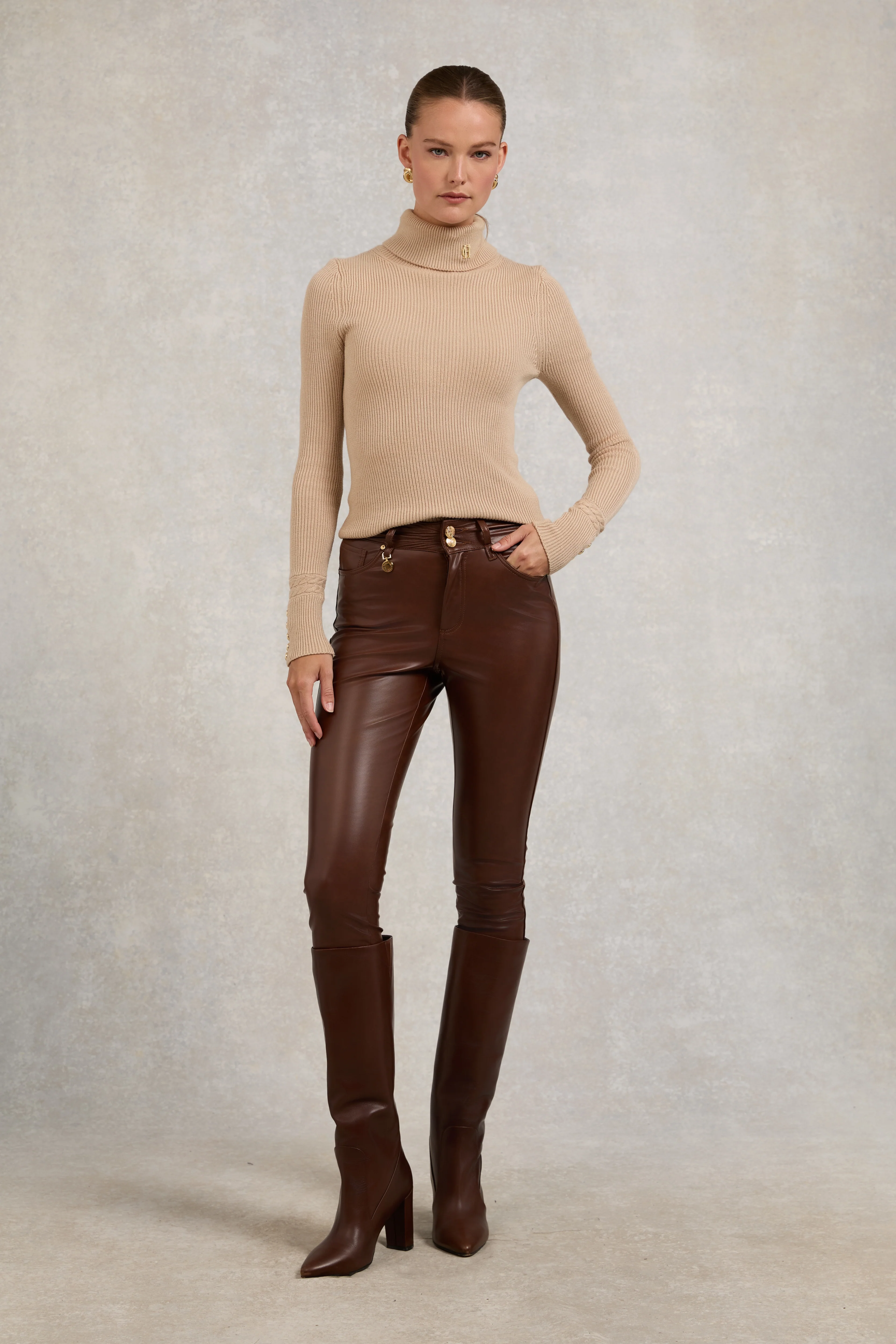 Faux Leather Skinny Jean (Burnished Tan) - Image 9