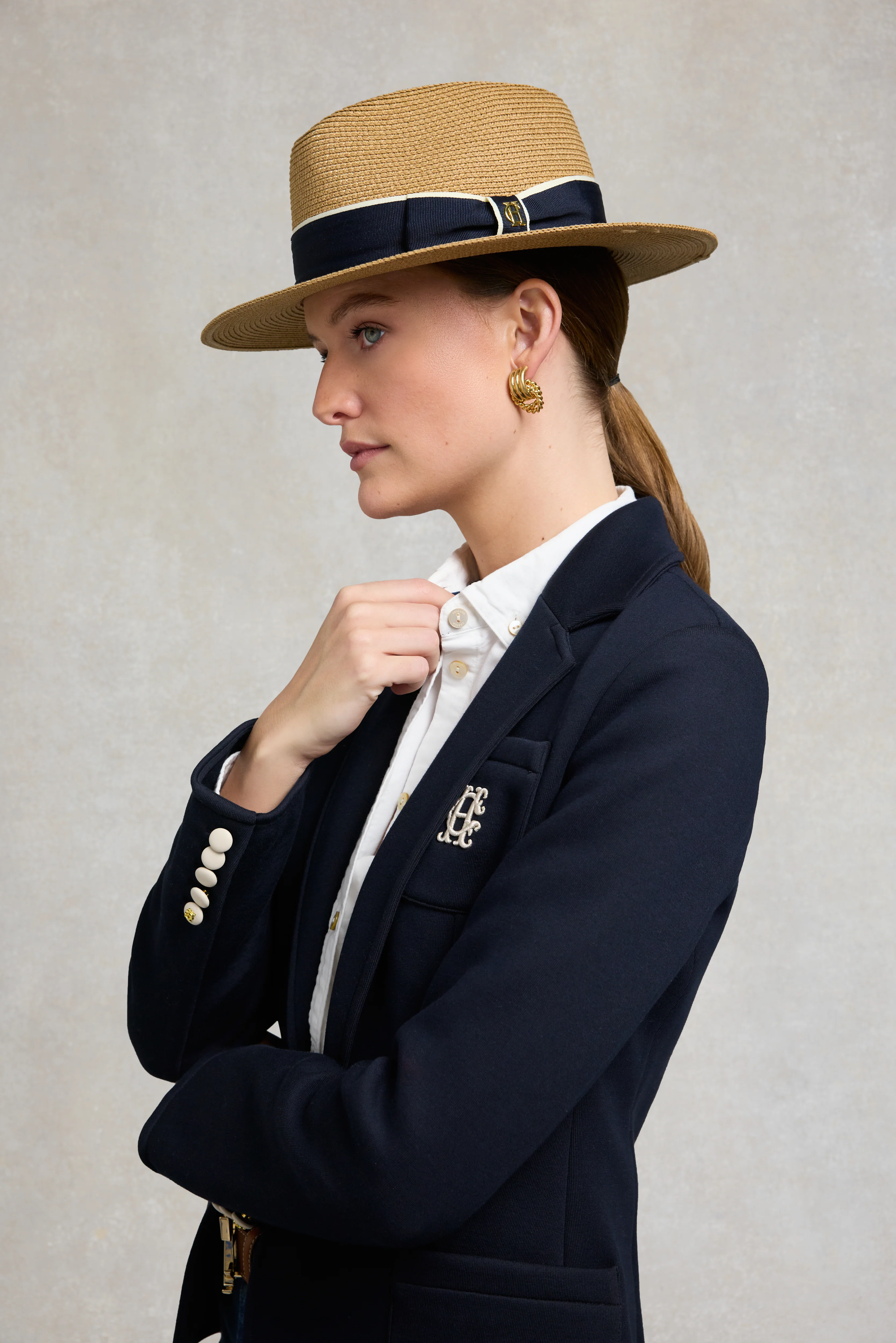 Francesca Hat (Camel Navy Bow) - Image 6