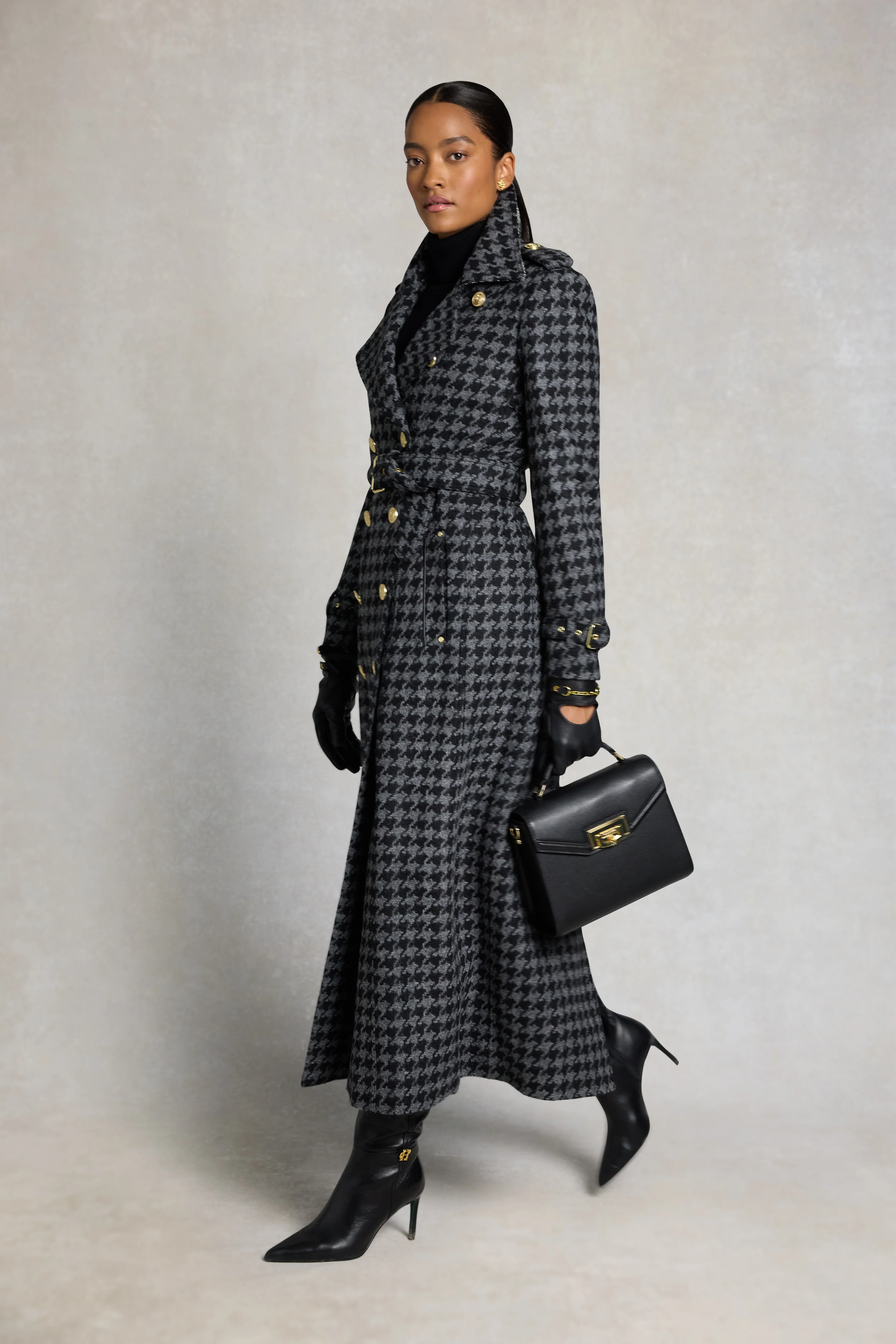 Full Length Chelsea Trench Coat (Large Scale Charcoal Houndstooth) - Image 4