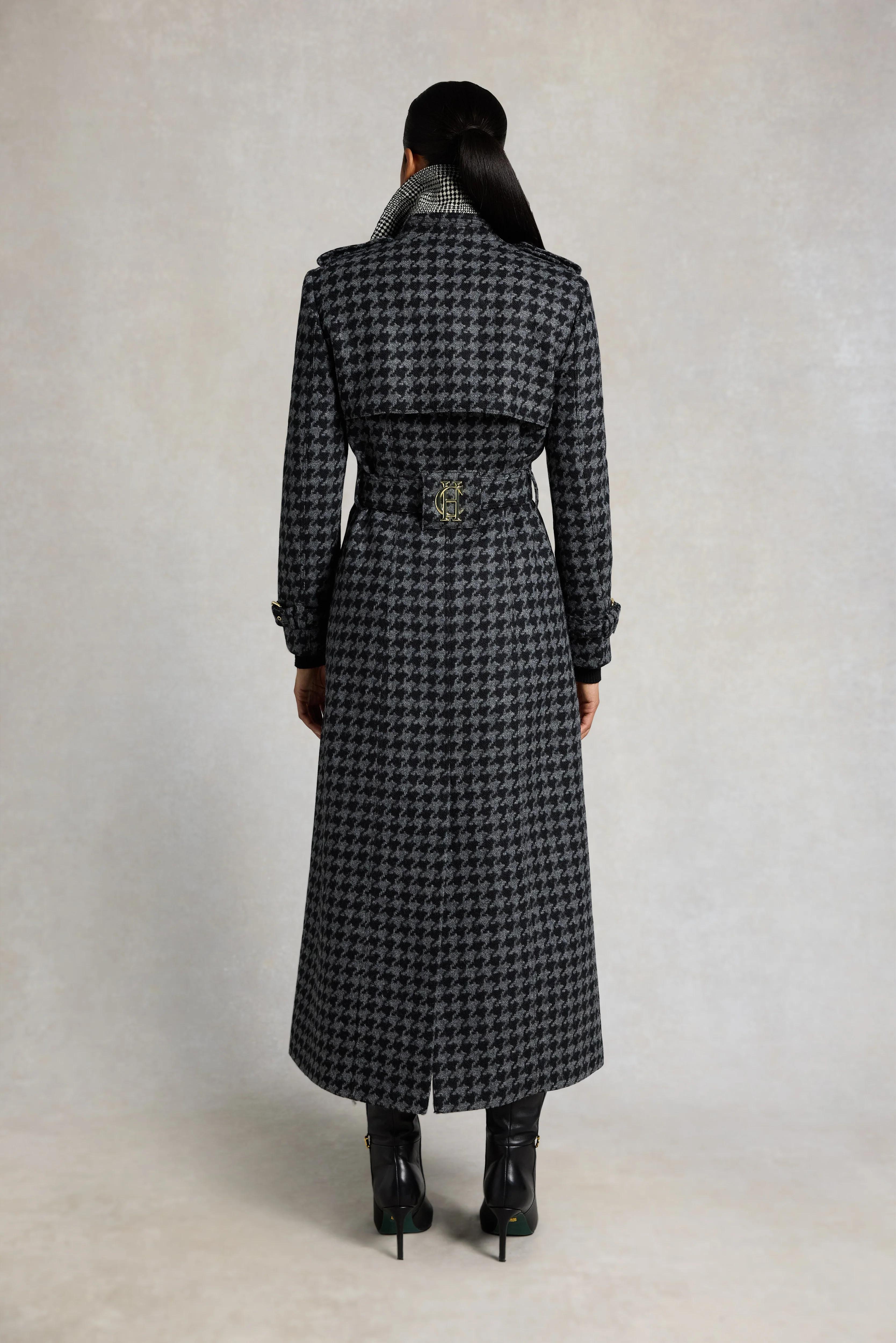 Full Length Chelsea Trench Coat (Large Scale Charcoal Houndstooth) - Image 6