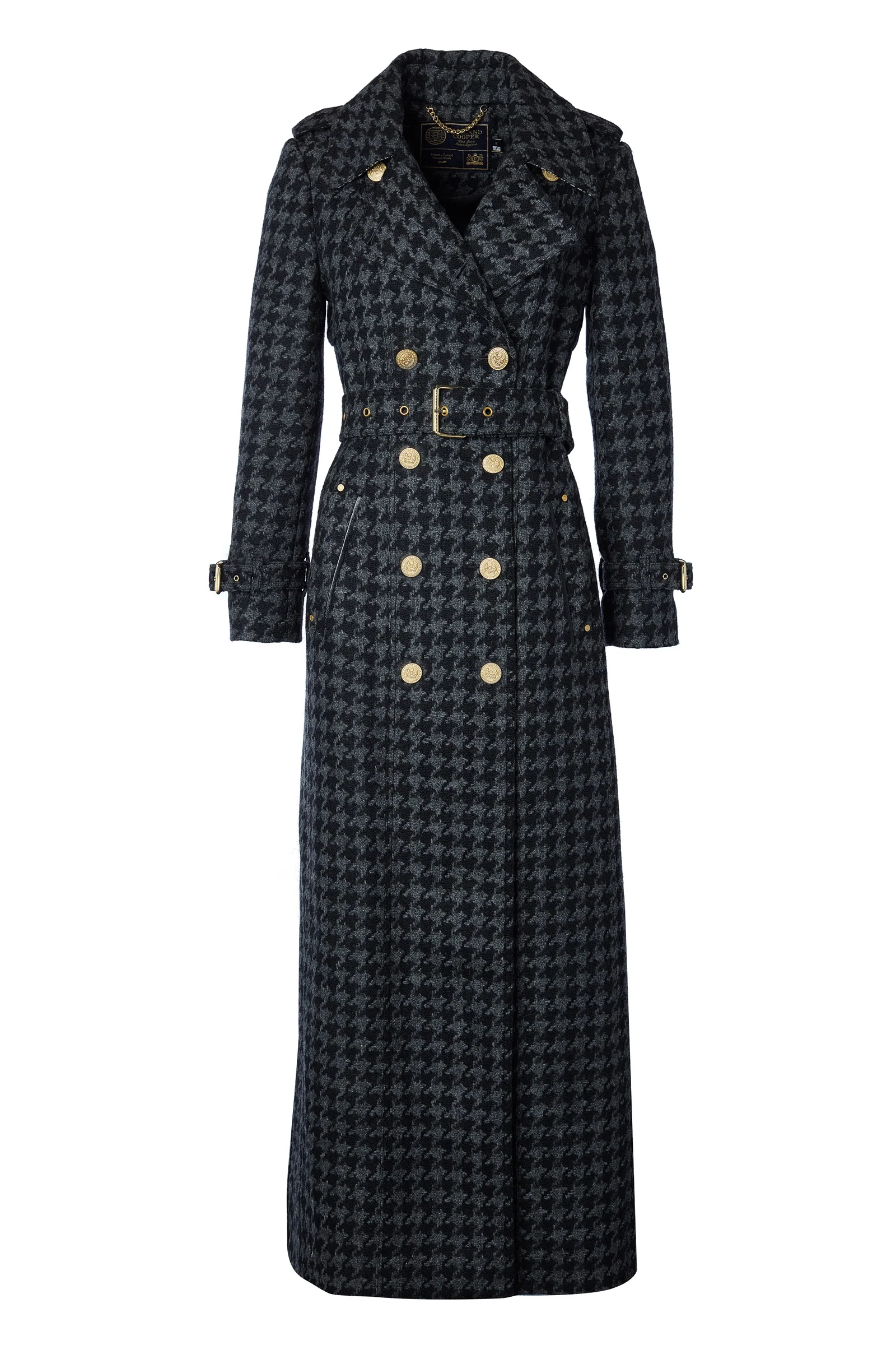 Full Length Chelsea Trench Coat (Large Scale Charcoal Houndstooth) - Image 7