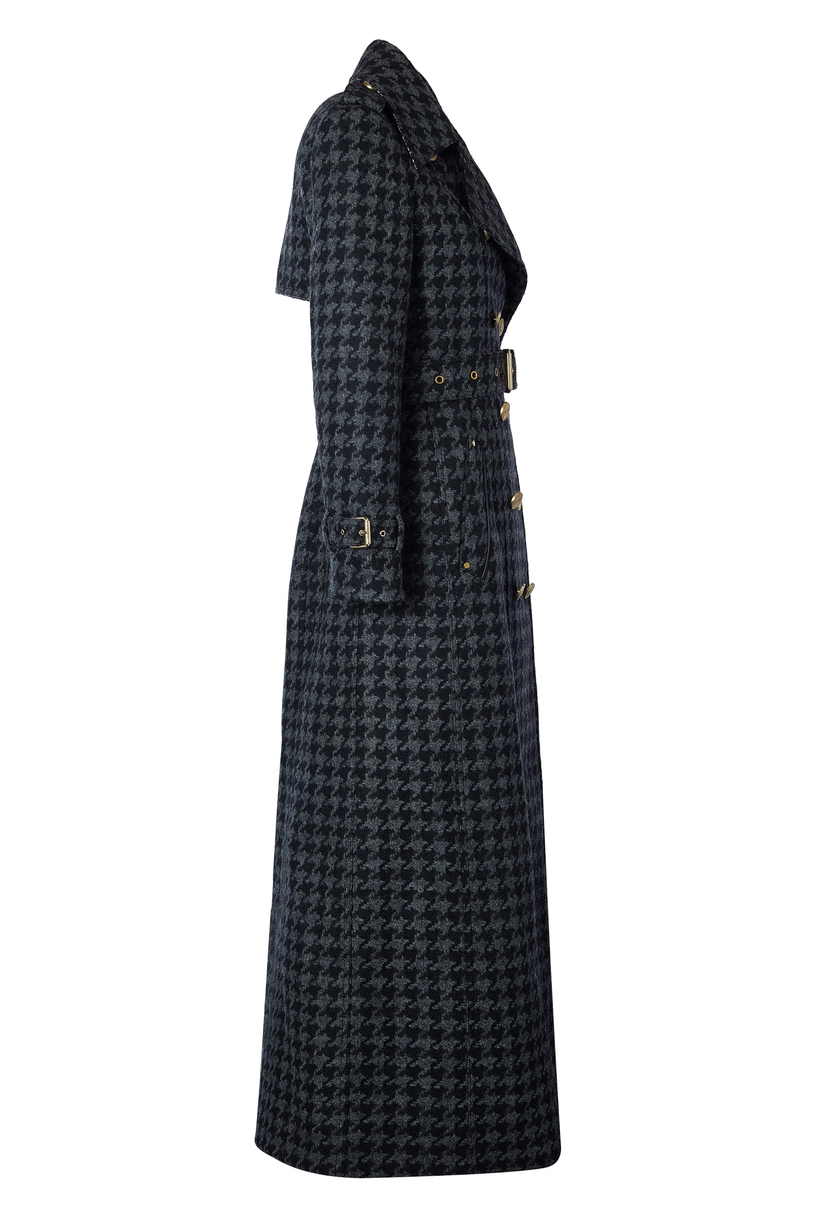 Full Length Chelsea Trench Coat (Large Scale Charcoal Houndstooth) - Image 8