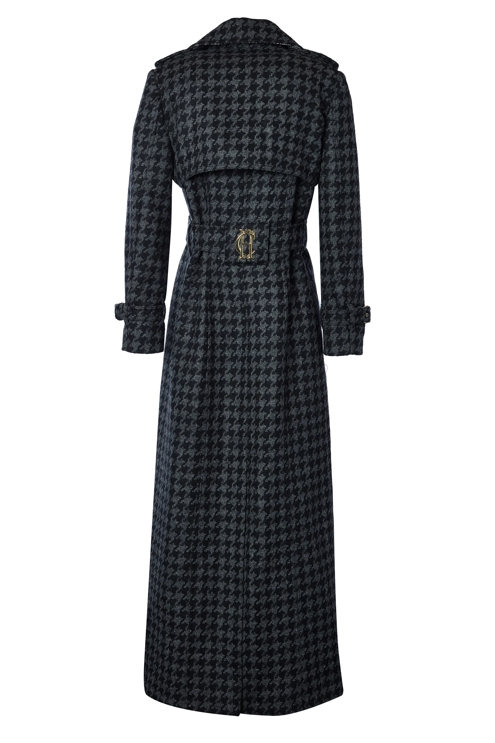 Full Length Chelsea Trench Coat (Large Scale Charcoal Houndstooth) - Image 9