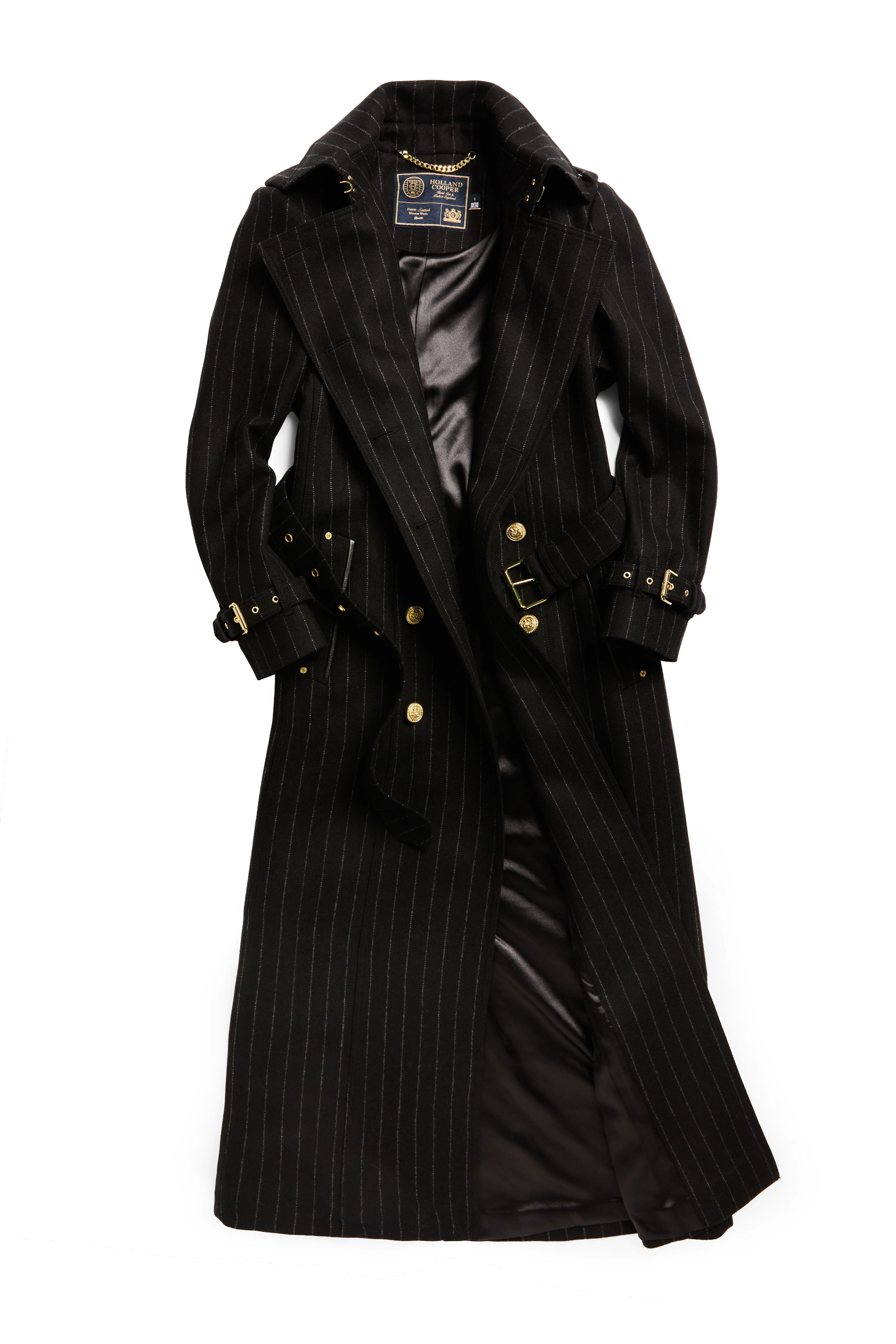Full Length Marlborough Trench Coat (Black Pinstripe) - Image 10