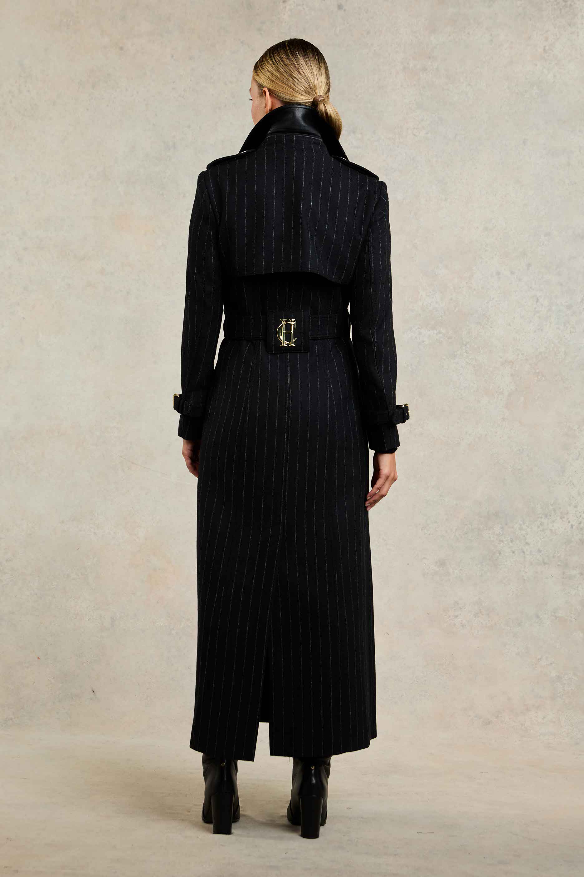 Full Length Marlborough Trench Coat (Black Pinstripe) - Image 7