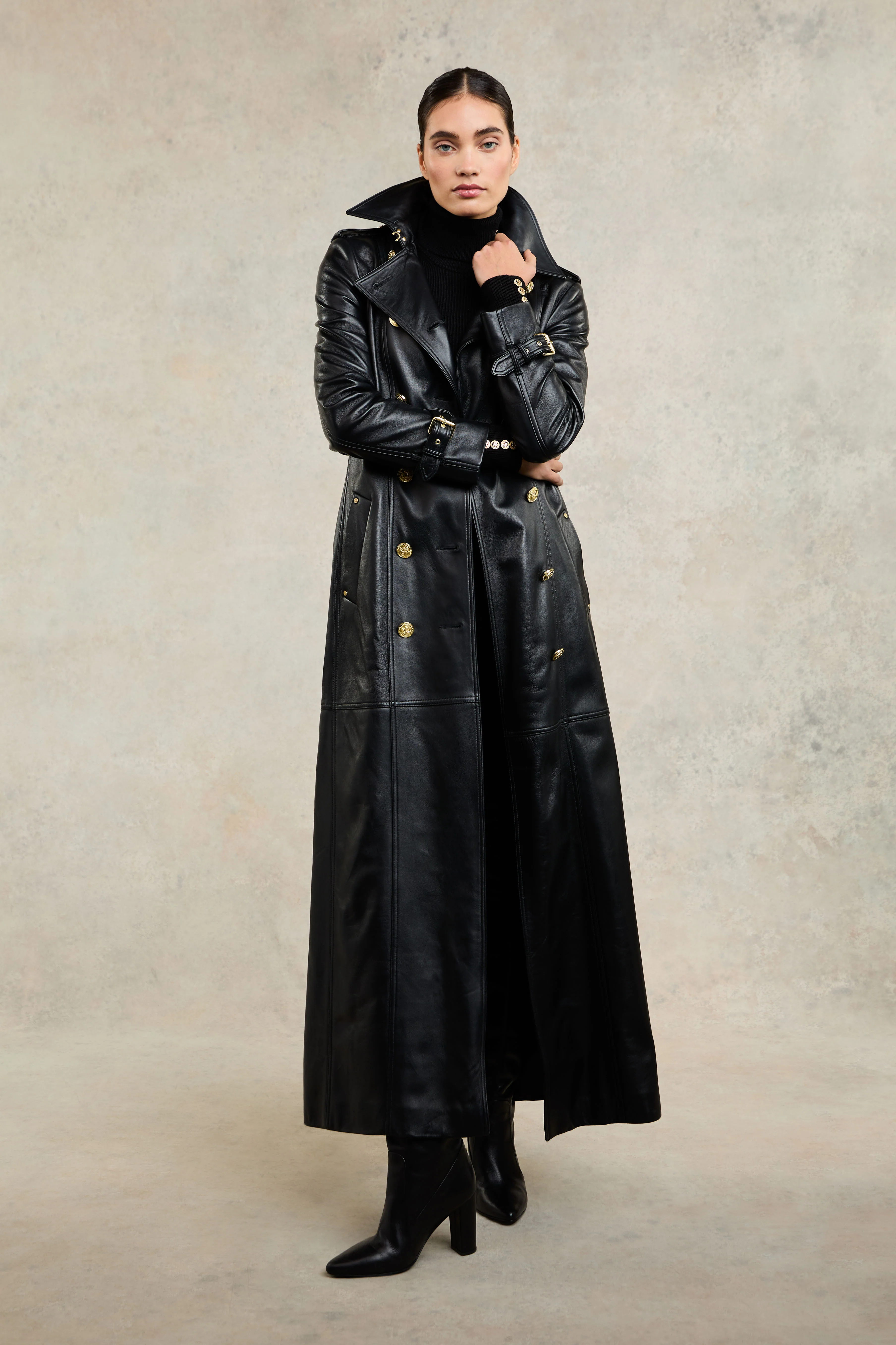 Full Length Marlborough Trench Coat (Valencia Leather Black) - Image 5