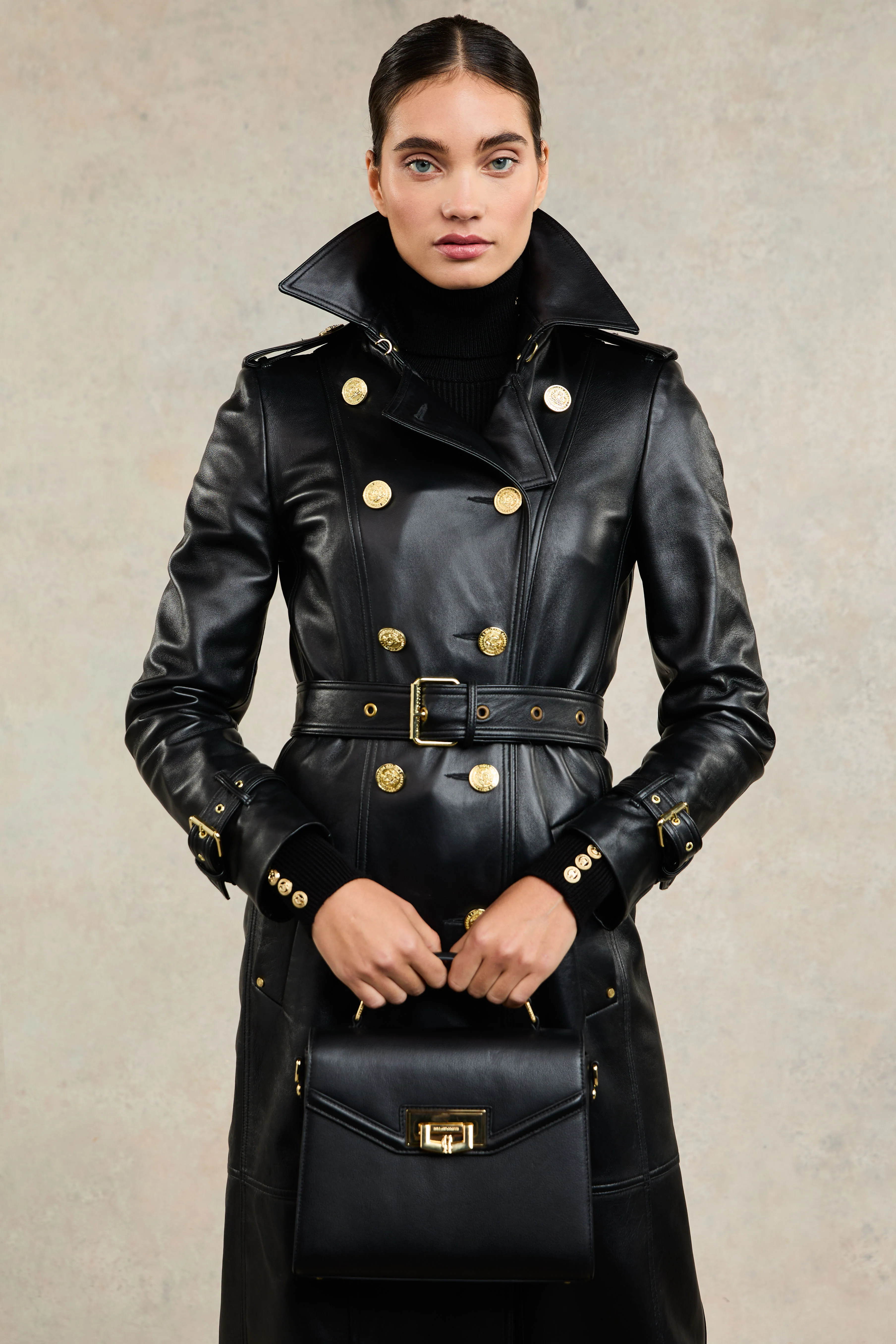 Full Length Marlborough Trench Coat (Valencia Leather Black) - Image 6