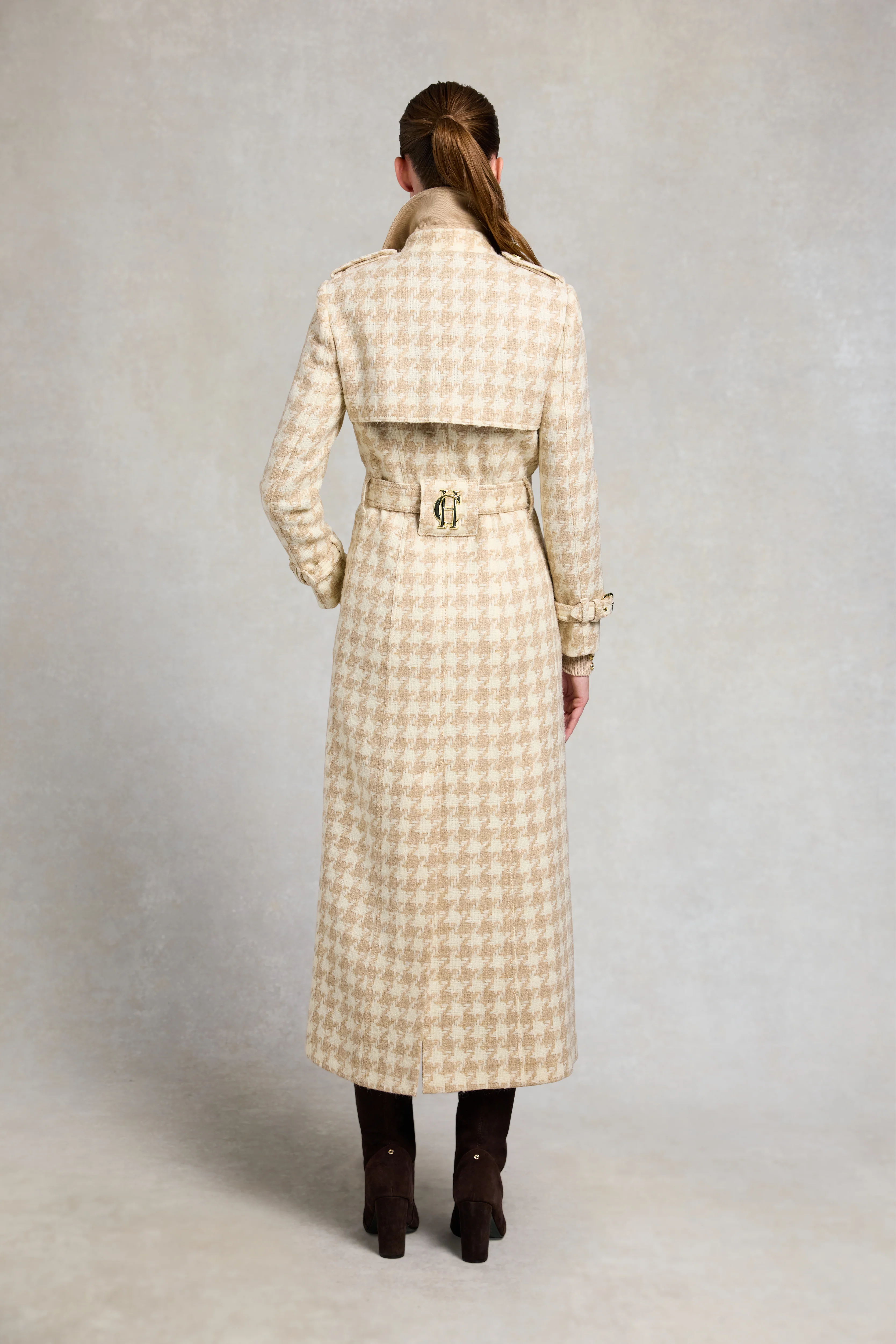 Full Length Marlborough Trench Coat (Camel Houndstooth) - Image 6