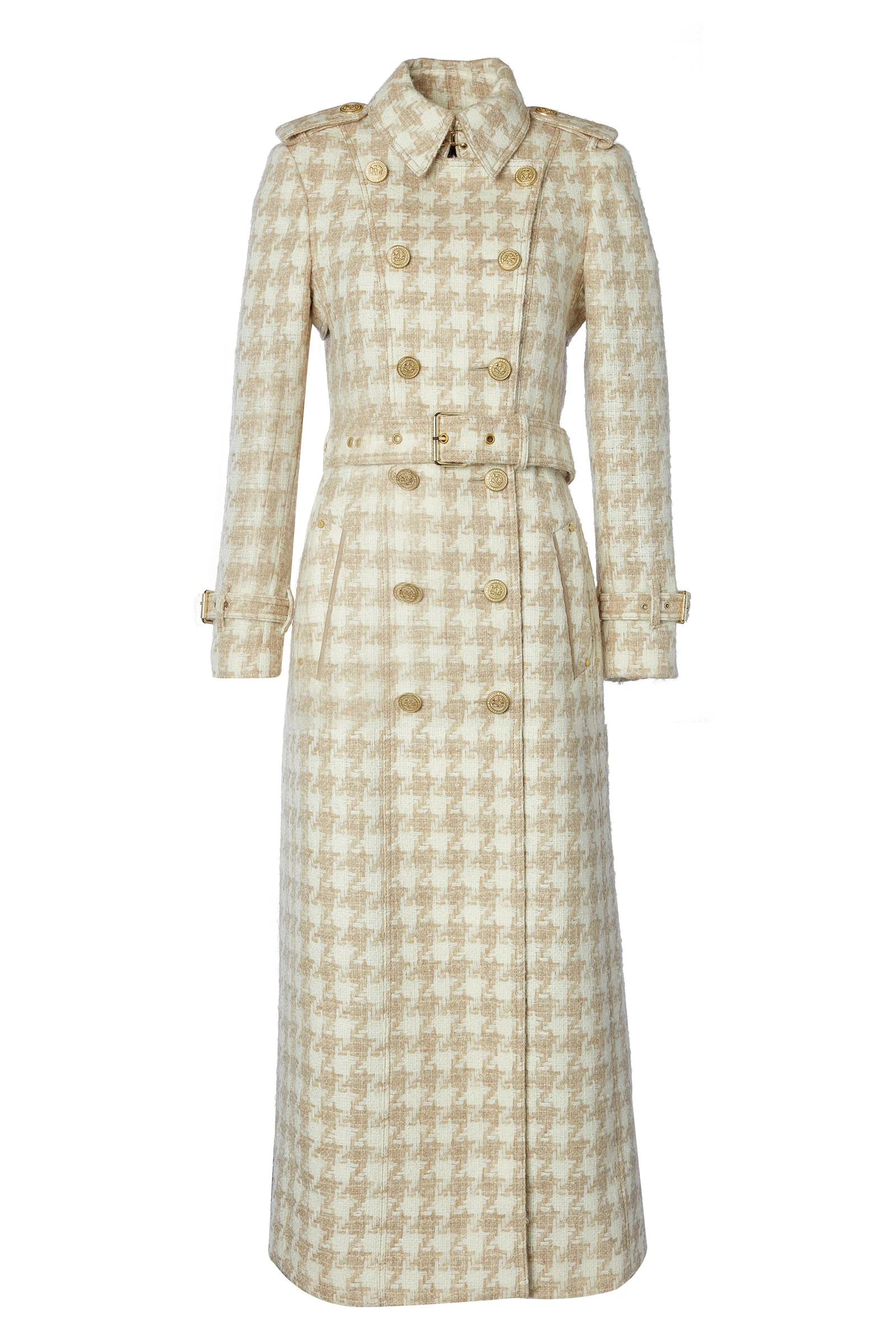 Full Length Marlborough Trench Coat (Camel Houndstooth) - Image 8