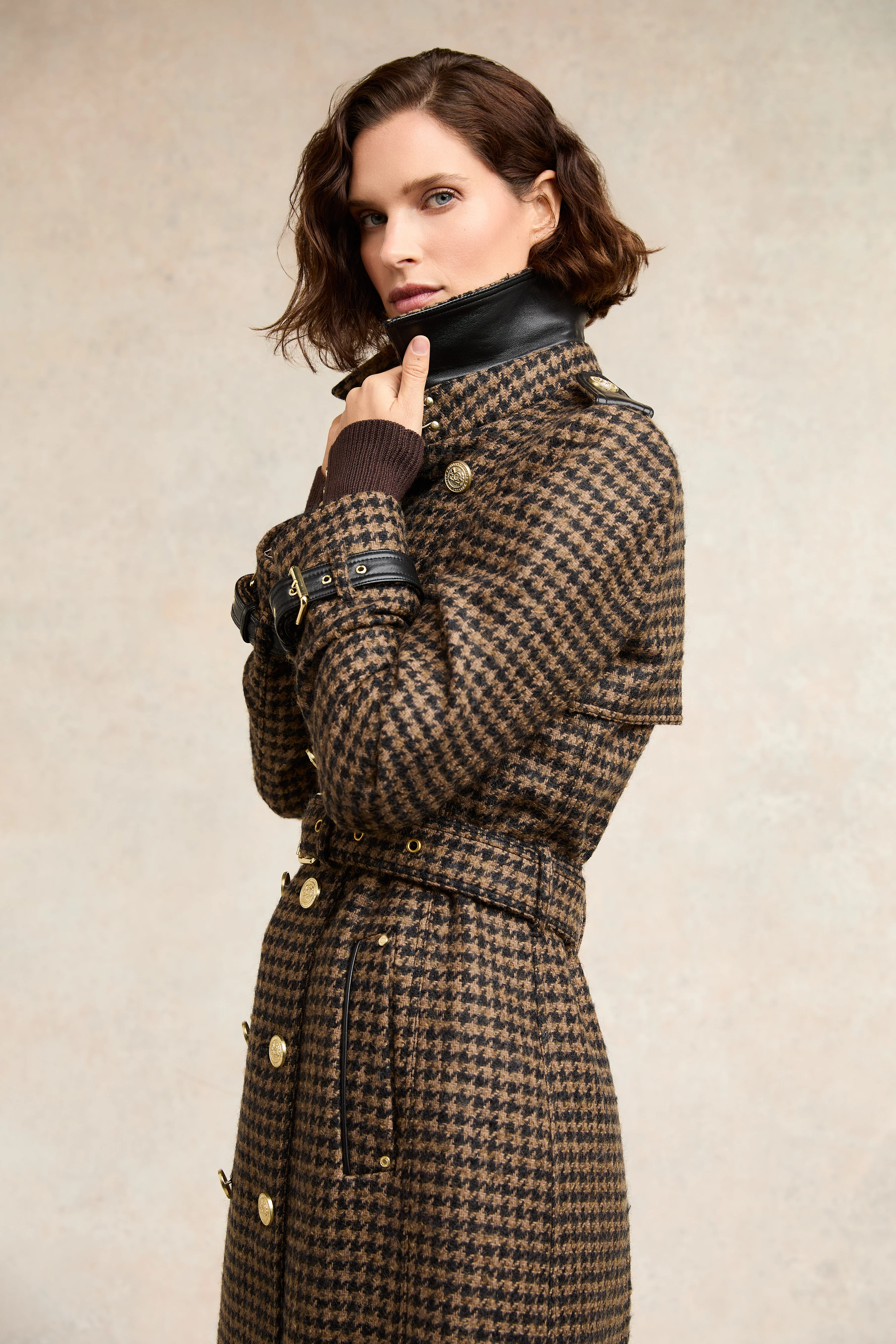 Full Length Marlborough Trench Coat (Chocolate Houndstooth) - Image 10