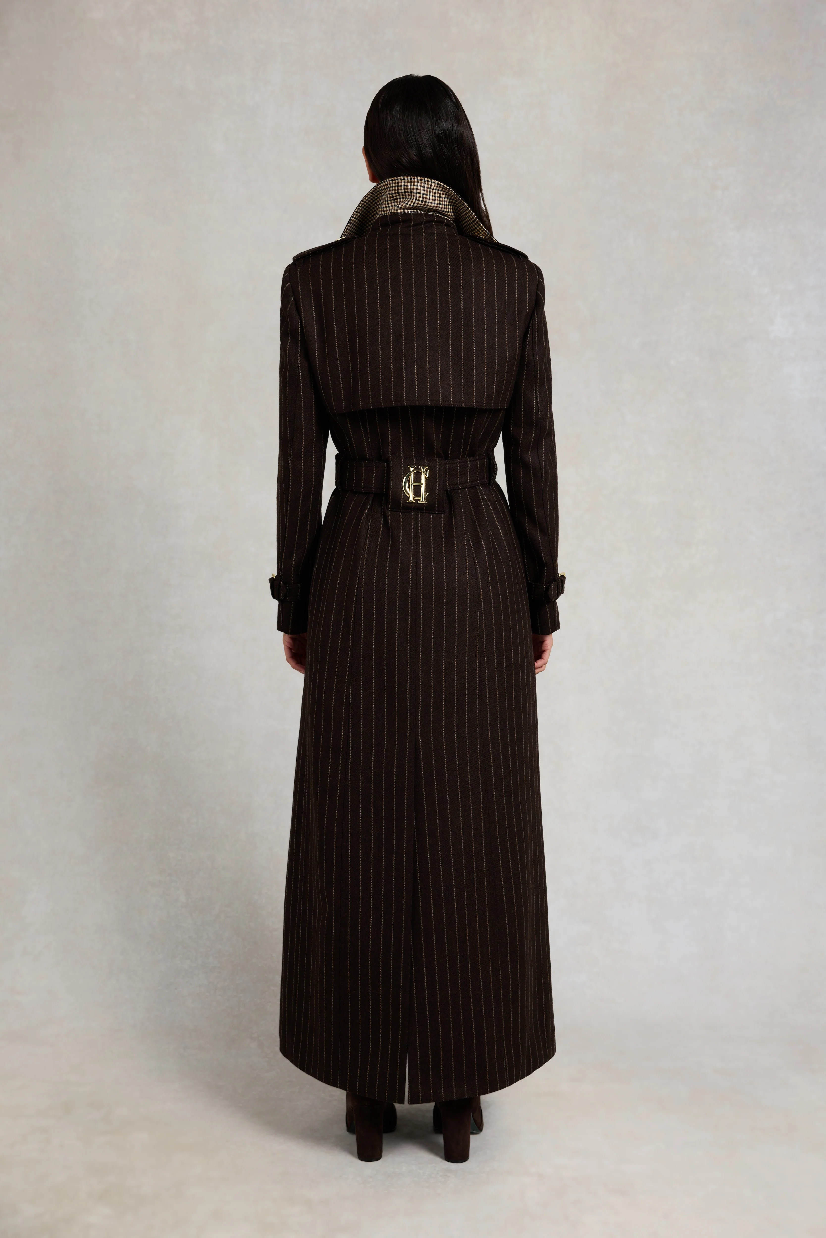 Full Length Marlborough Trench Coat (Chocolate Pinstripe) - Image 5