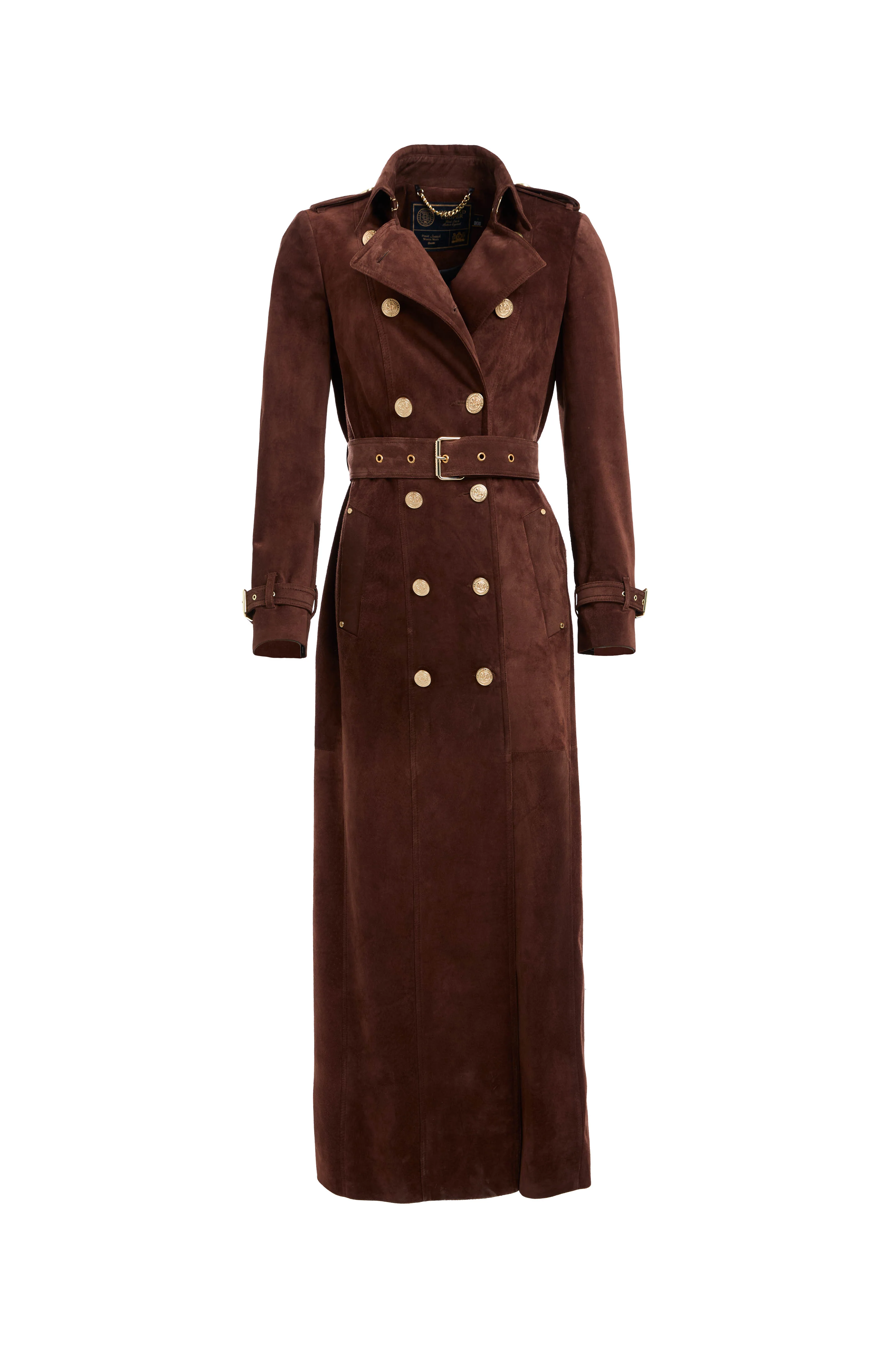 Full Length Marlborough Trench Coat (Chocolate Suede) - Image 4