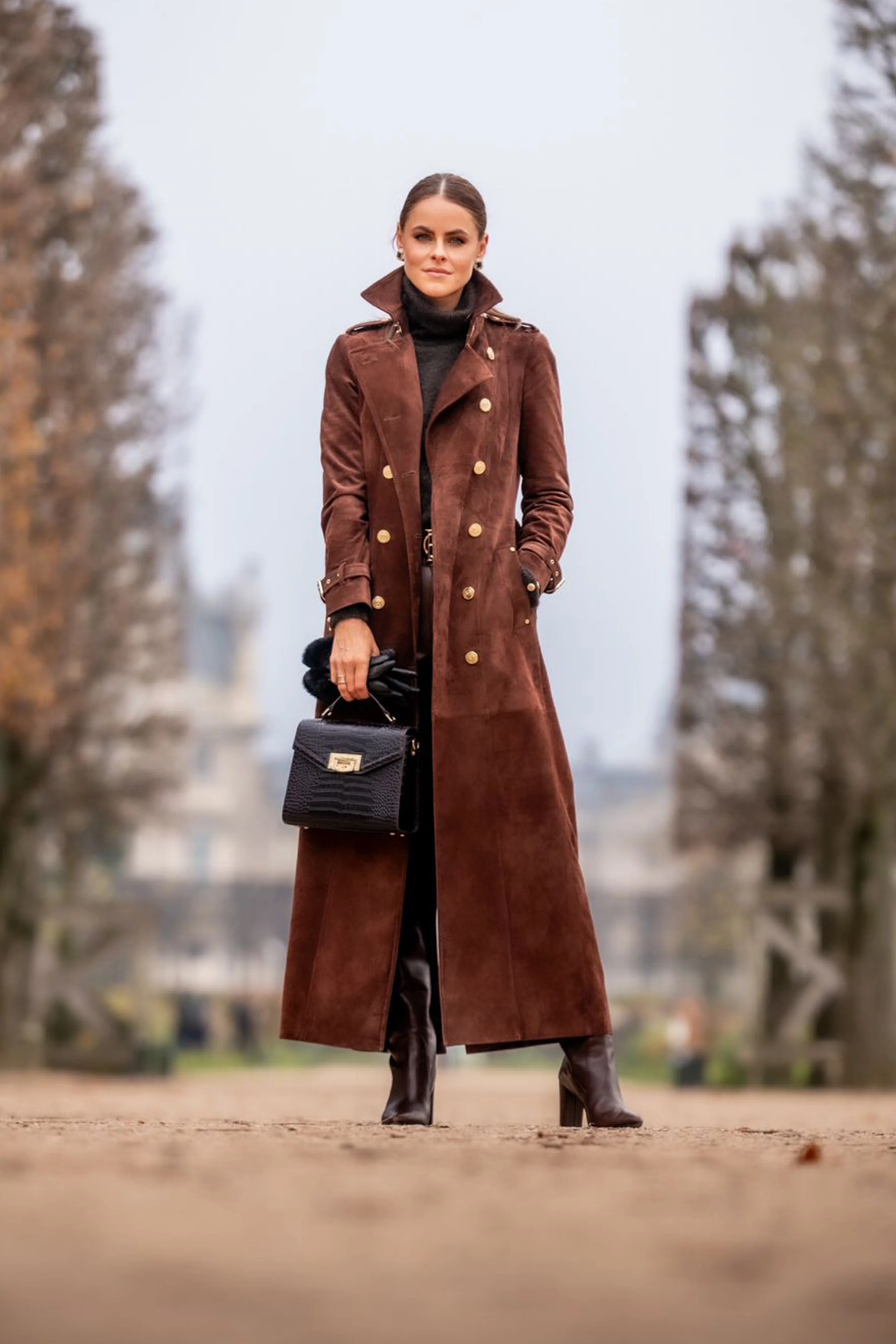 Full Length Marlborough Trench Coat (Chocolate Suede) - Image 7