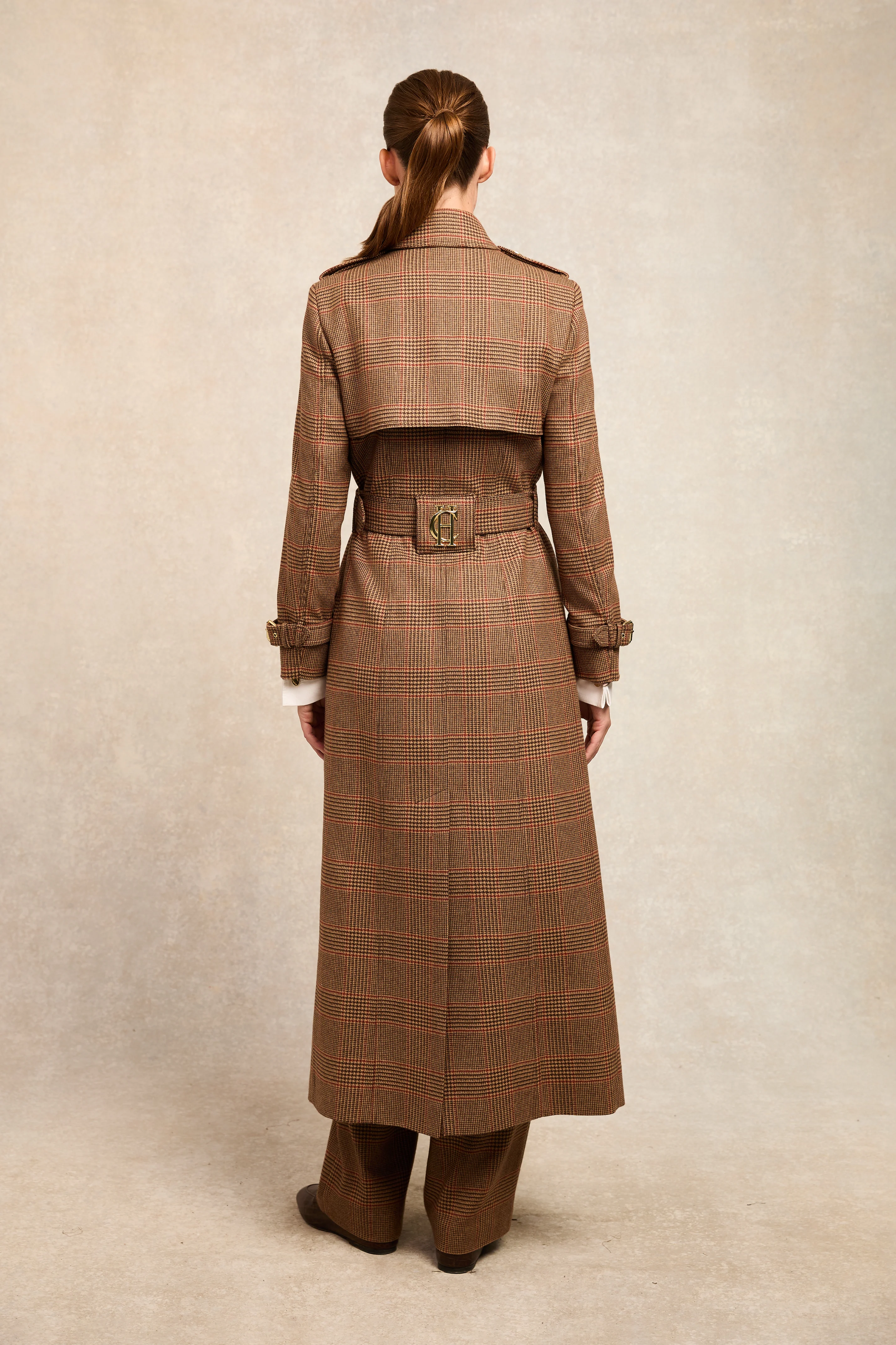 Full Length Marlborough Trench Coat (Clarence Check Merlot) - Image 2