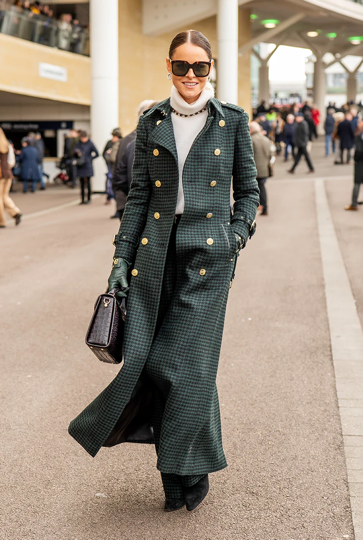 Full Length Marlborough Trench Coat (Emerald Houndstooth)