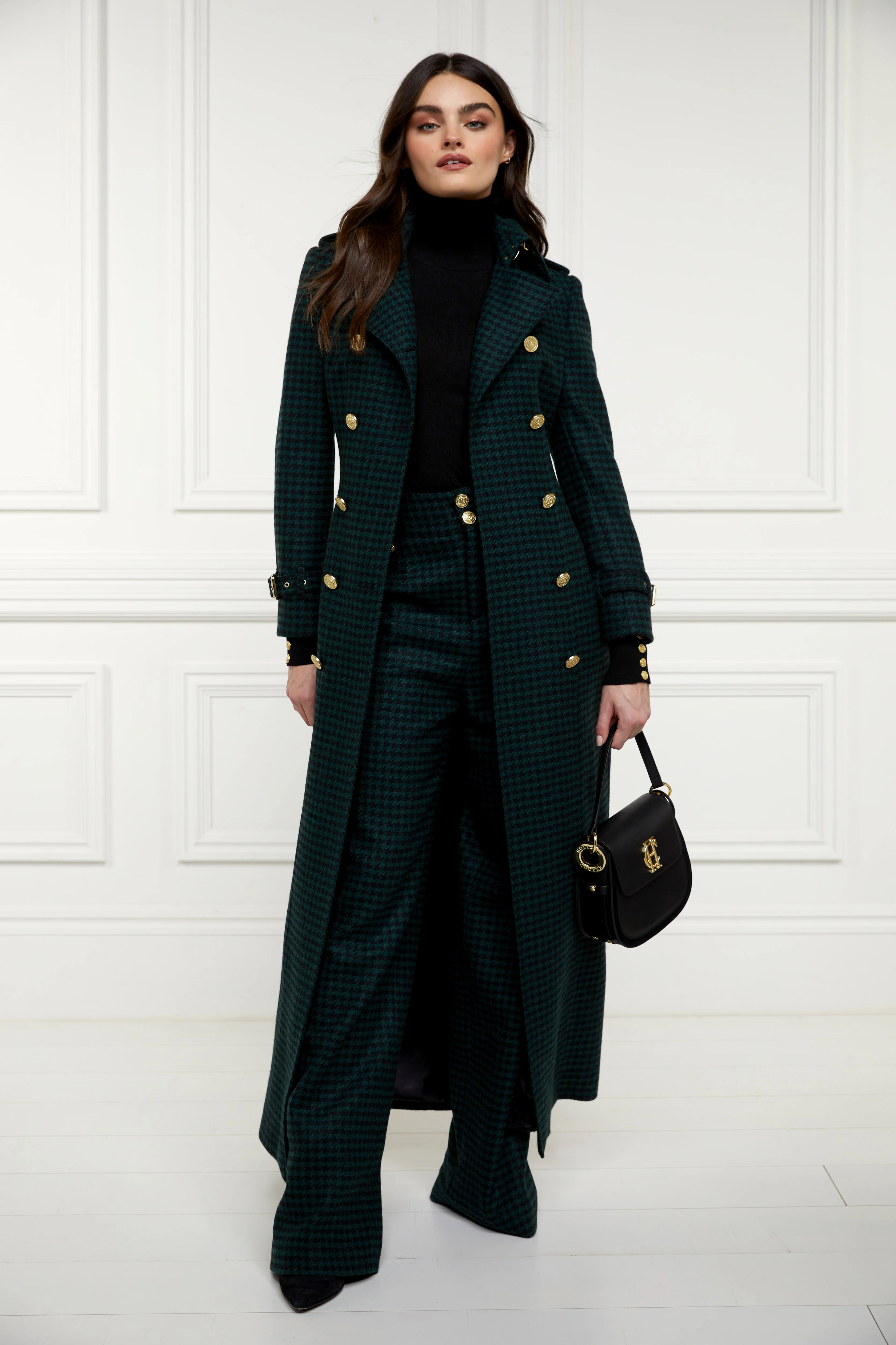 Full Length Marlborough Trench Coat (Emerald Houndstooth) - Image 8
