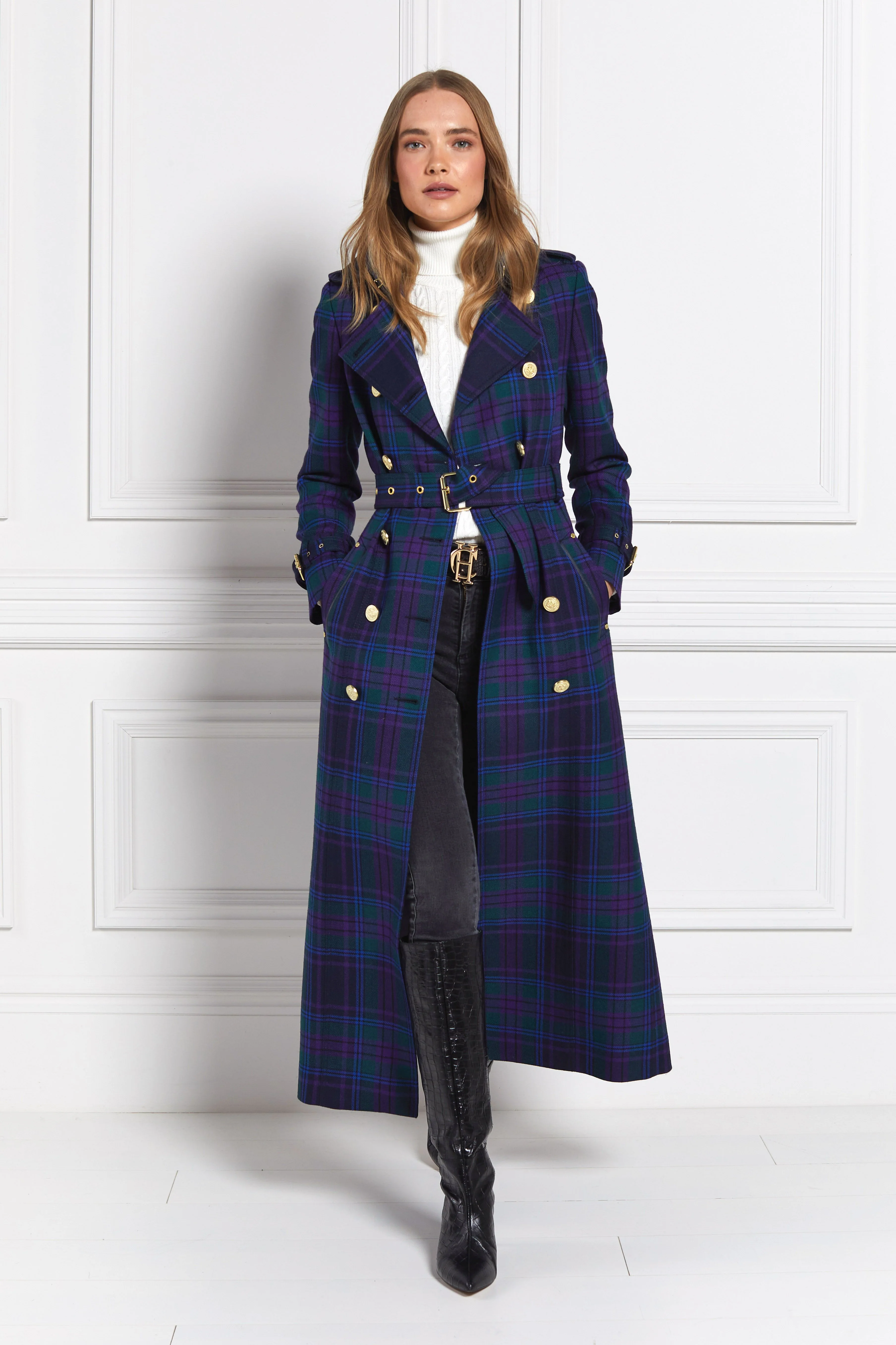 Full Length Marlborough Trench Coat (Heather Tartan) - Image 9