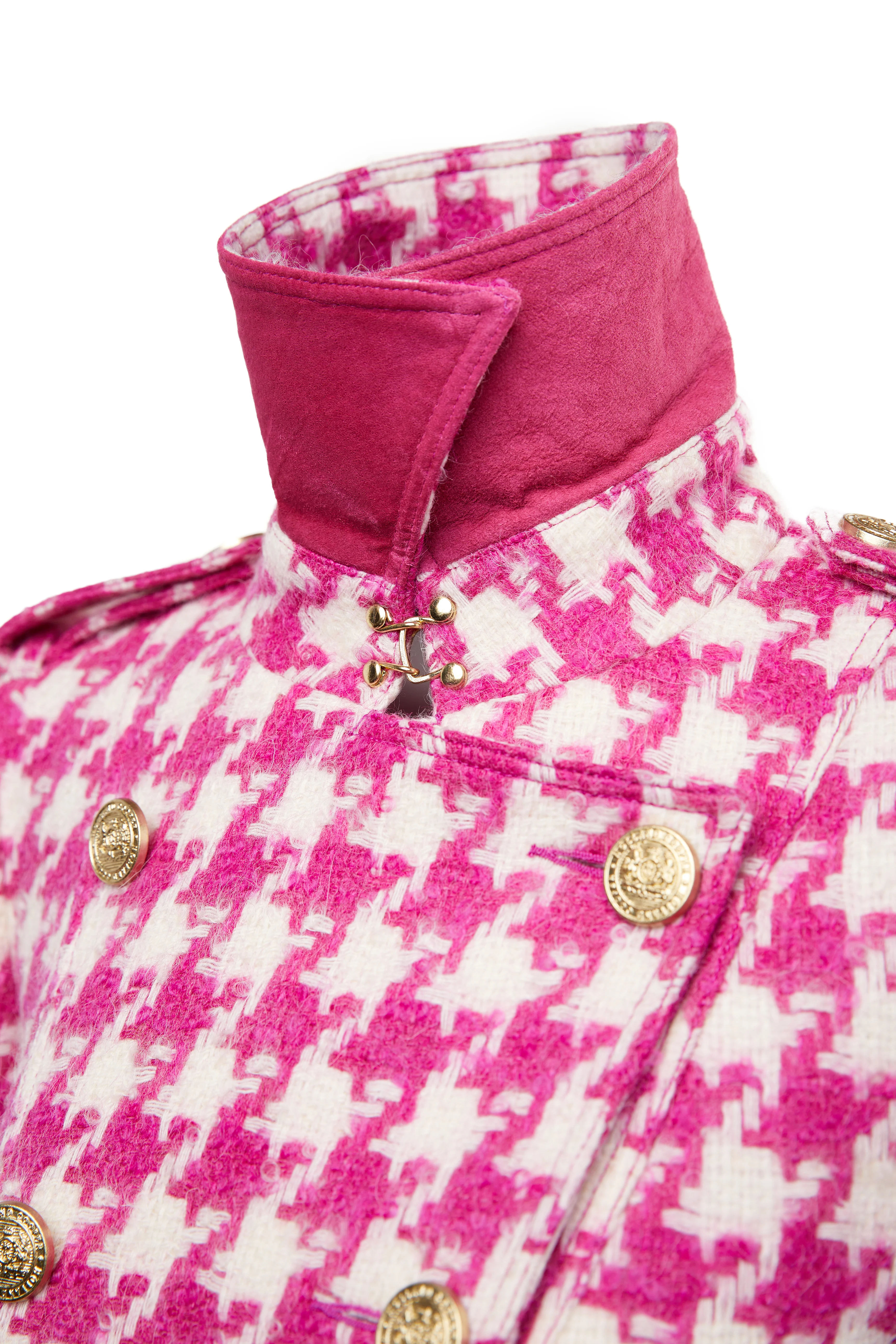 Full Length Marlborough Trench Coat (Hot Pink Large Scale Houndstooth) - Image 10