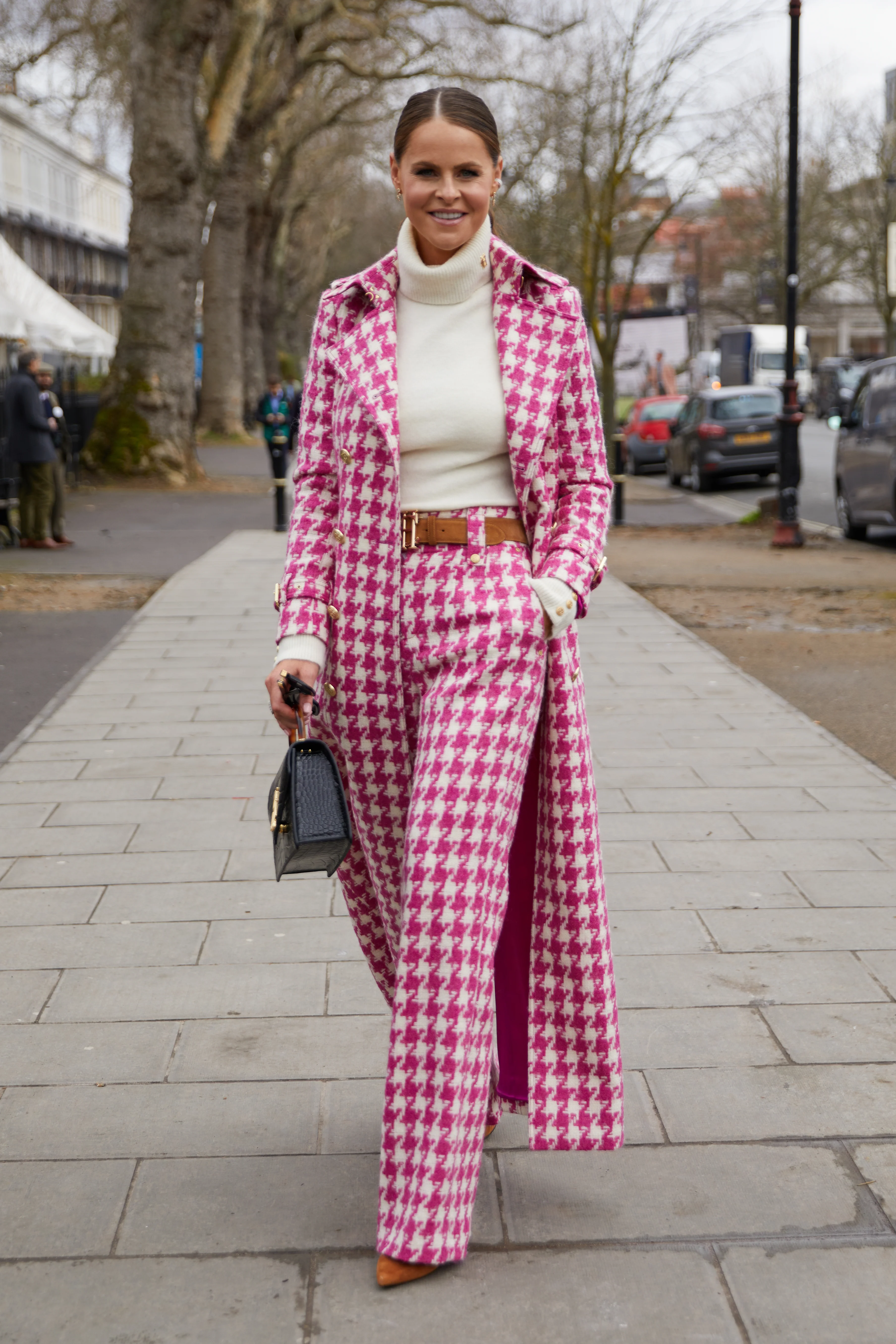 Full Length Marlborough Trench Coat (Hot Pink Large Scale Houndstooth) - Image 8