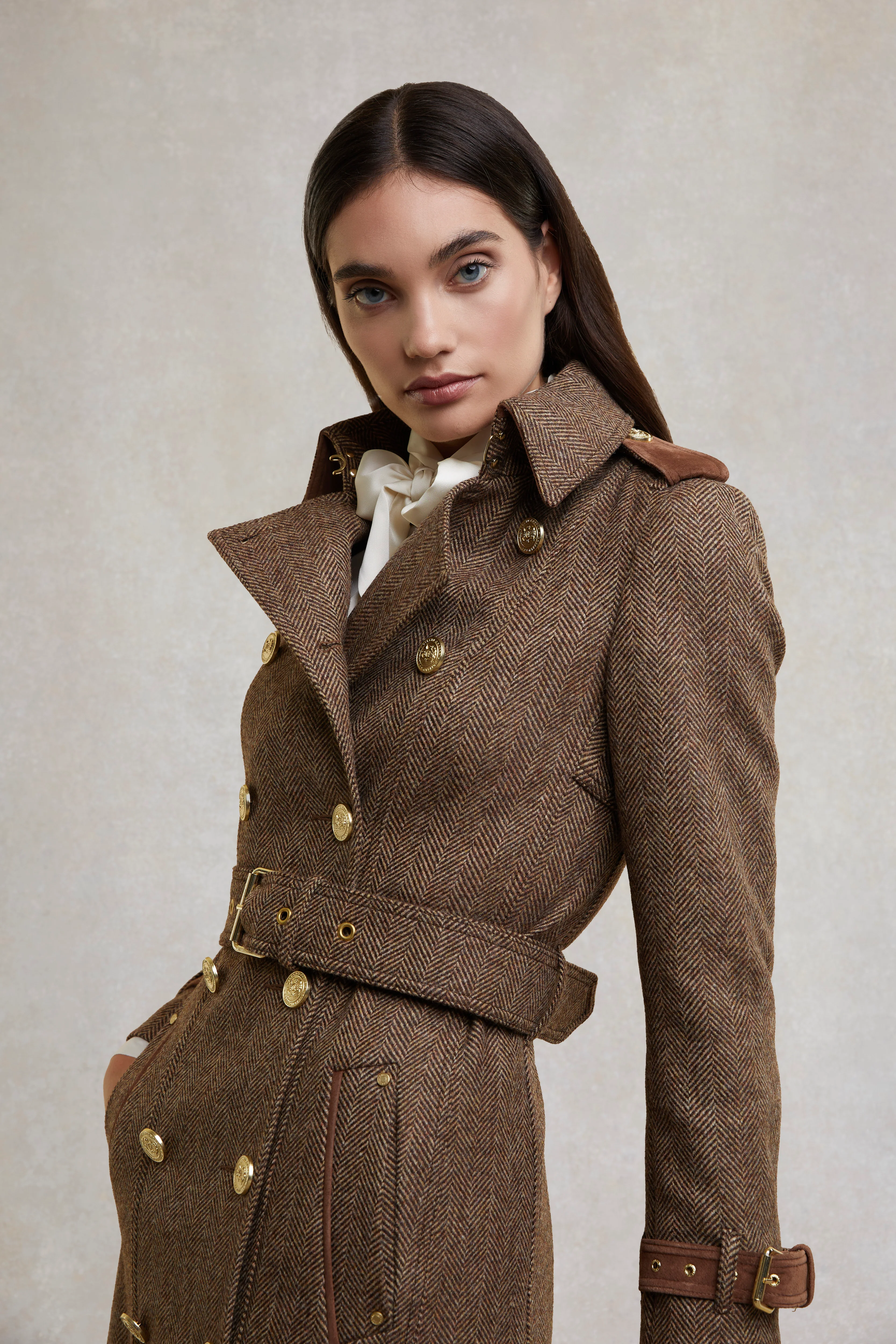 Full Length Marlborough Trench Coat (Large Scale Brown Herringbone) - Image 10