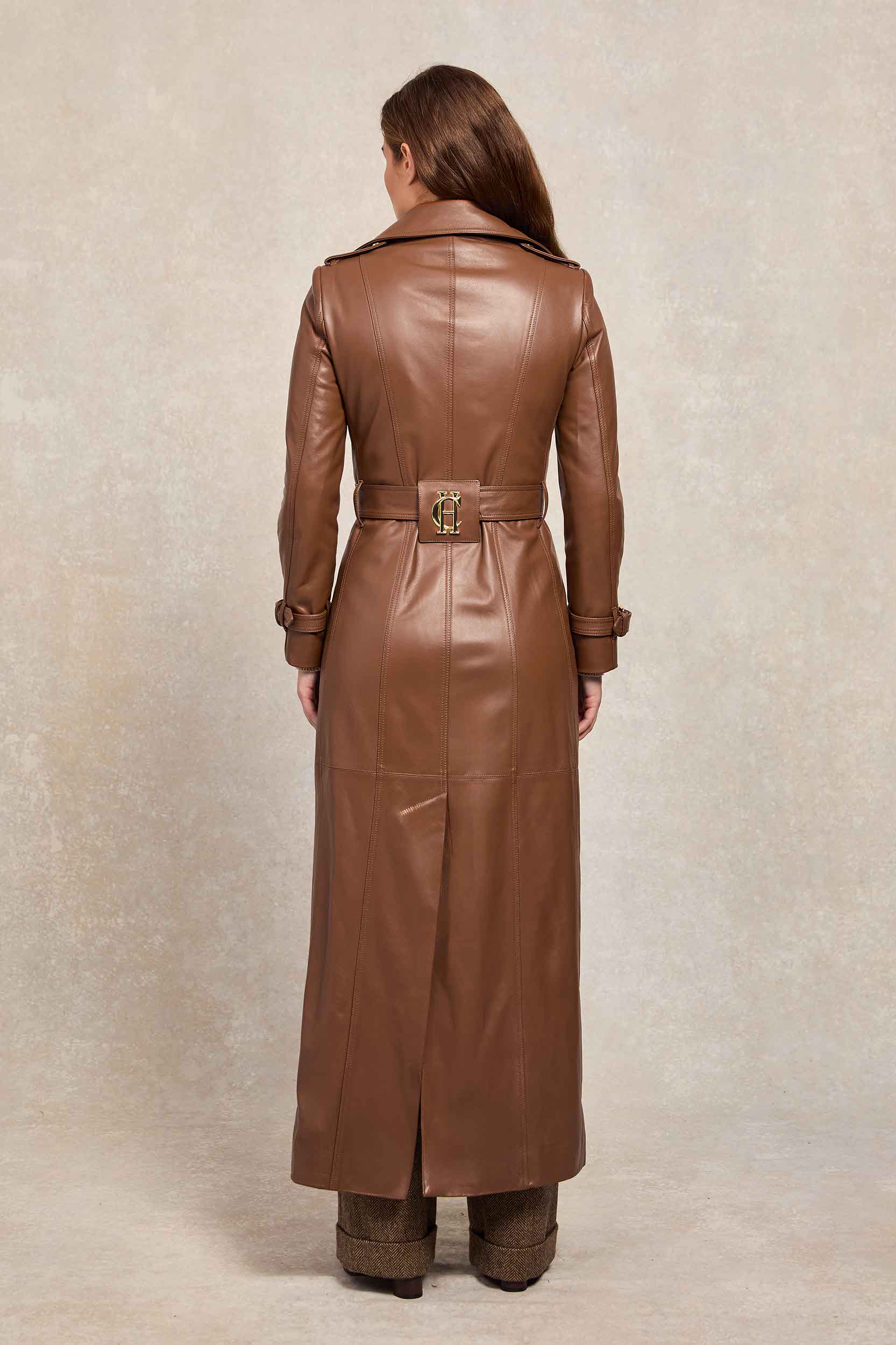 Full Length Marlborough Trench Coat (Valencia Leather Cognac) - Image 3