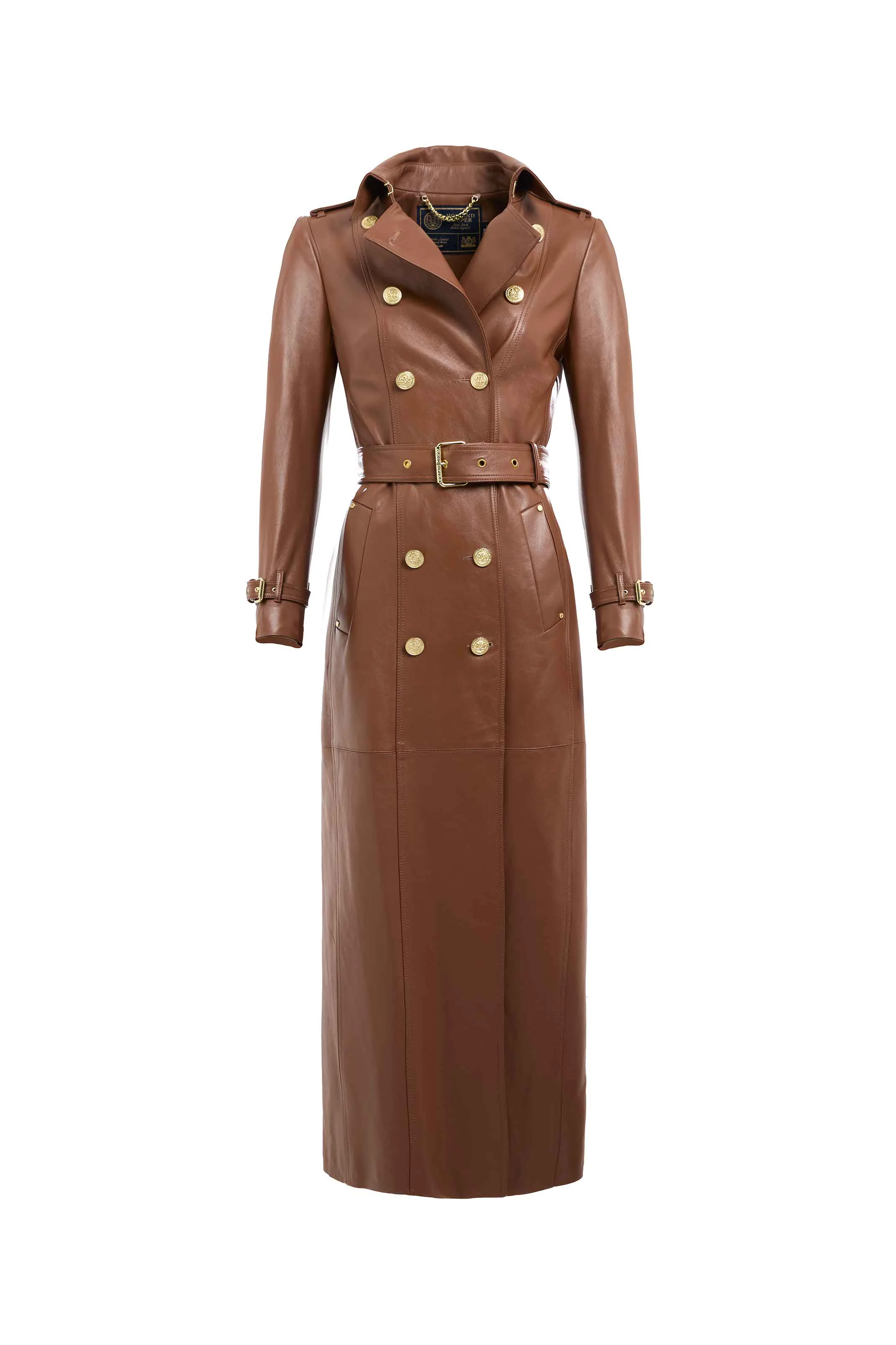 Full Length Marlborough Trench Coat (Valencia Leather Cognac) - Image 4