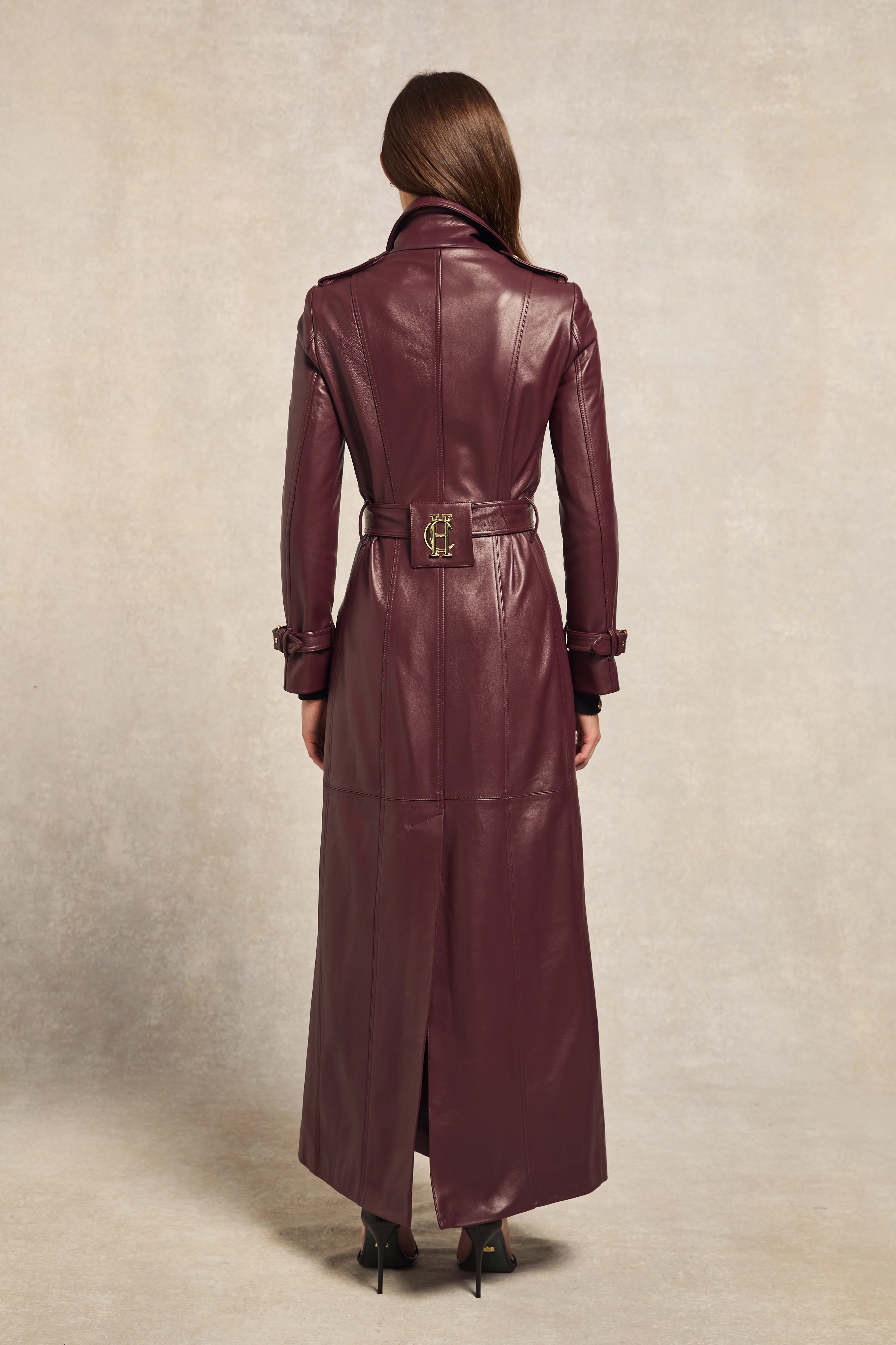 Full Length Marlborough Trench Coat (Valencia Leather Oxblood) - Image 6