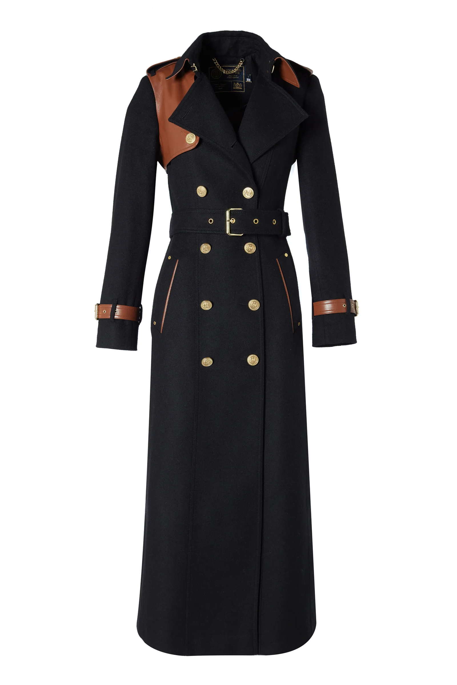 Full Length Marlborough Trench Coat (Soft Black Tan) - Image 4