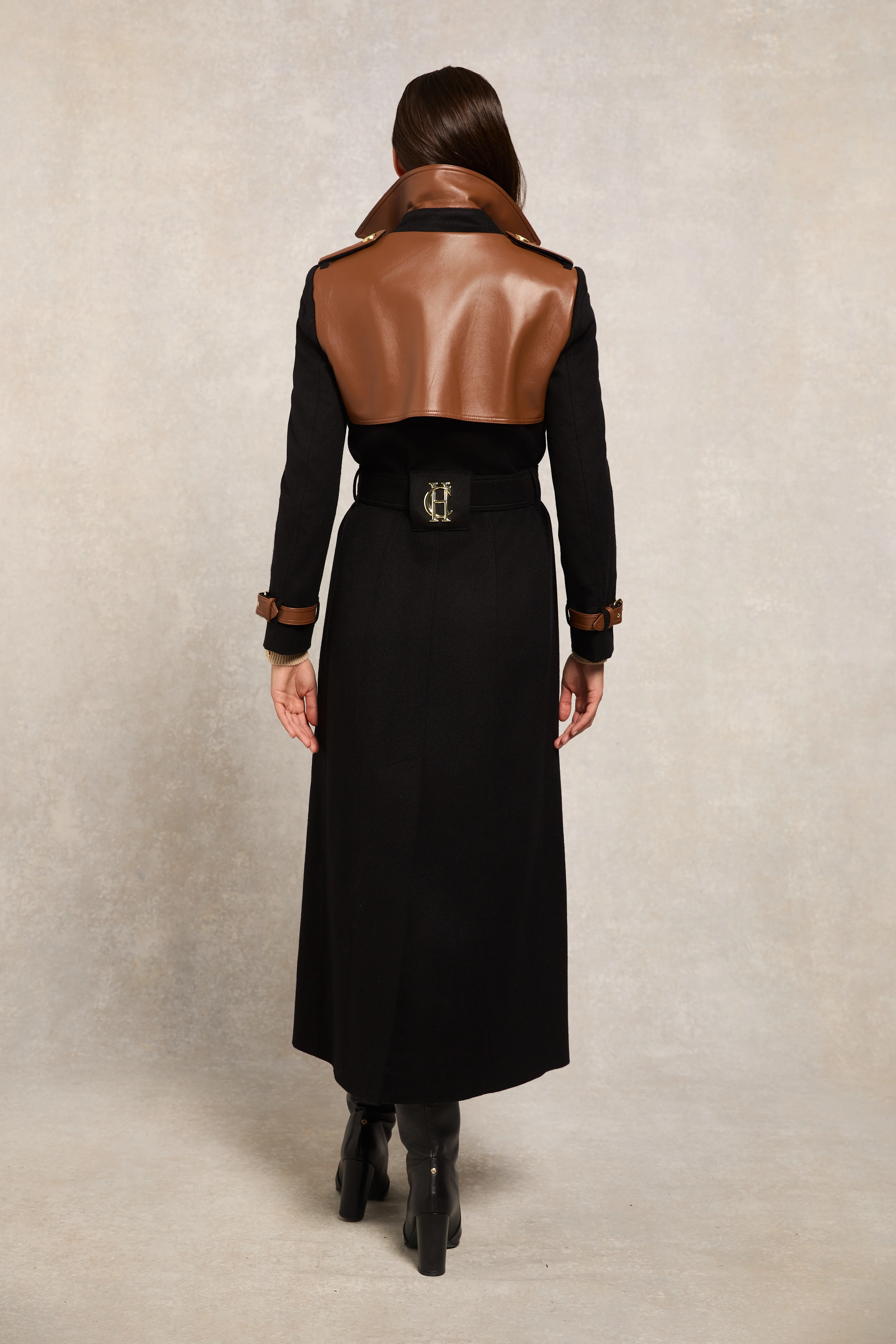 Full Length Marlborough Trench Coat (Soft Black Tan) - Image 6
