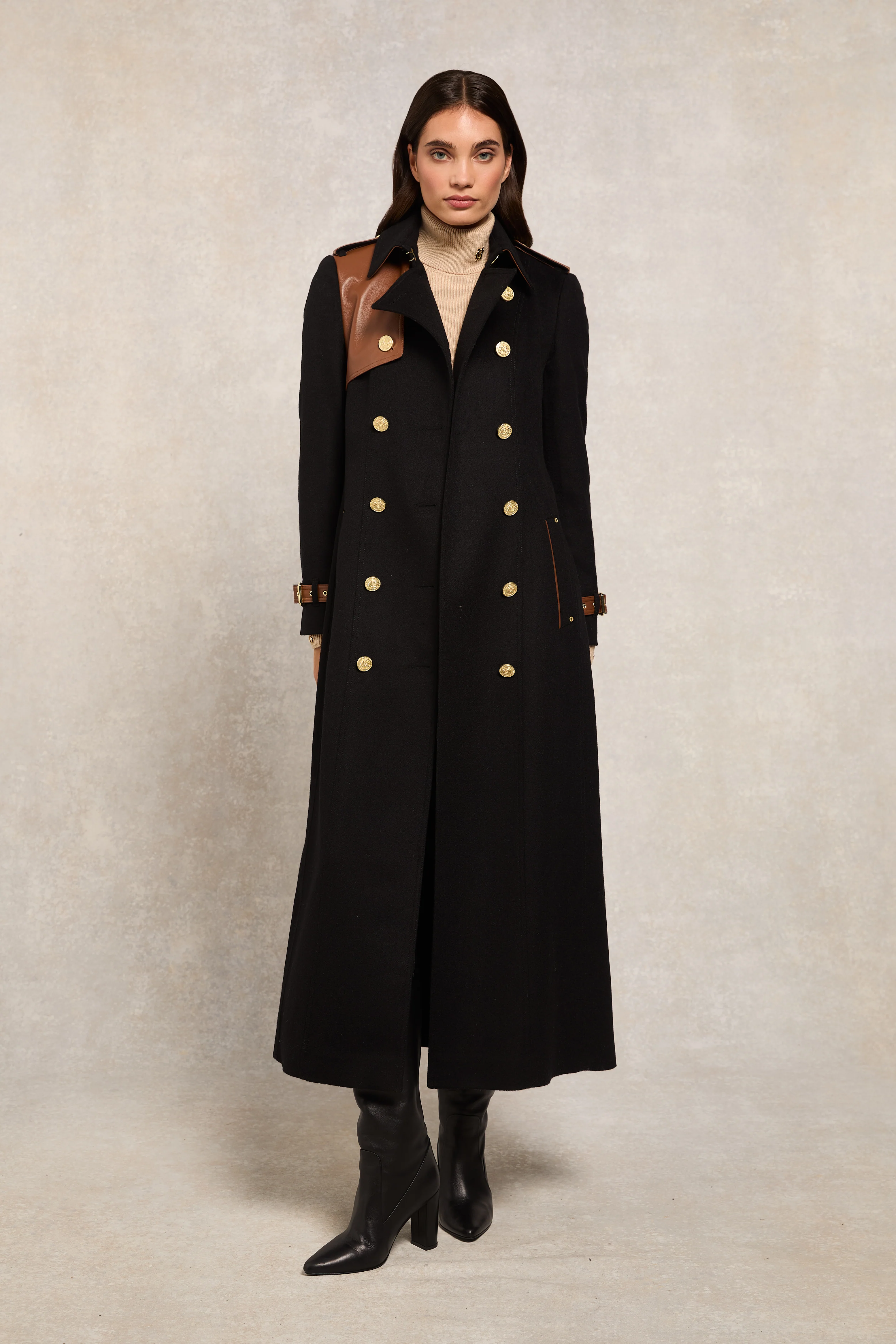 Full Length Marlborough Trench Coat (Soft Black Tan) - Image 9