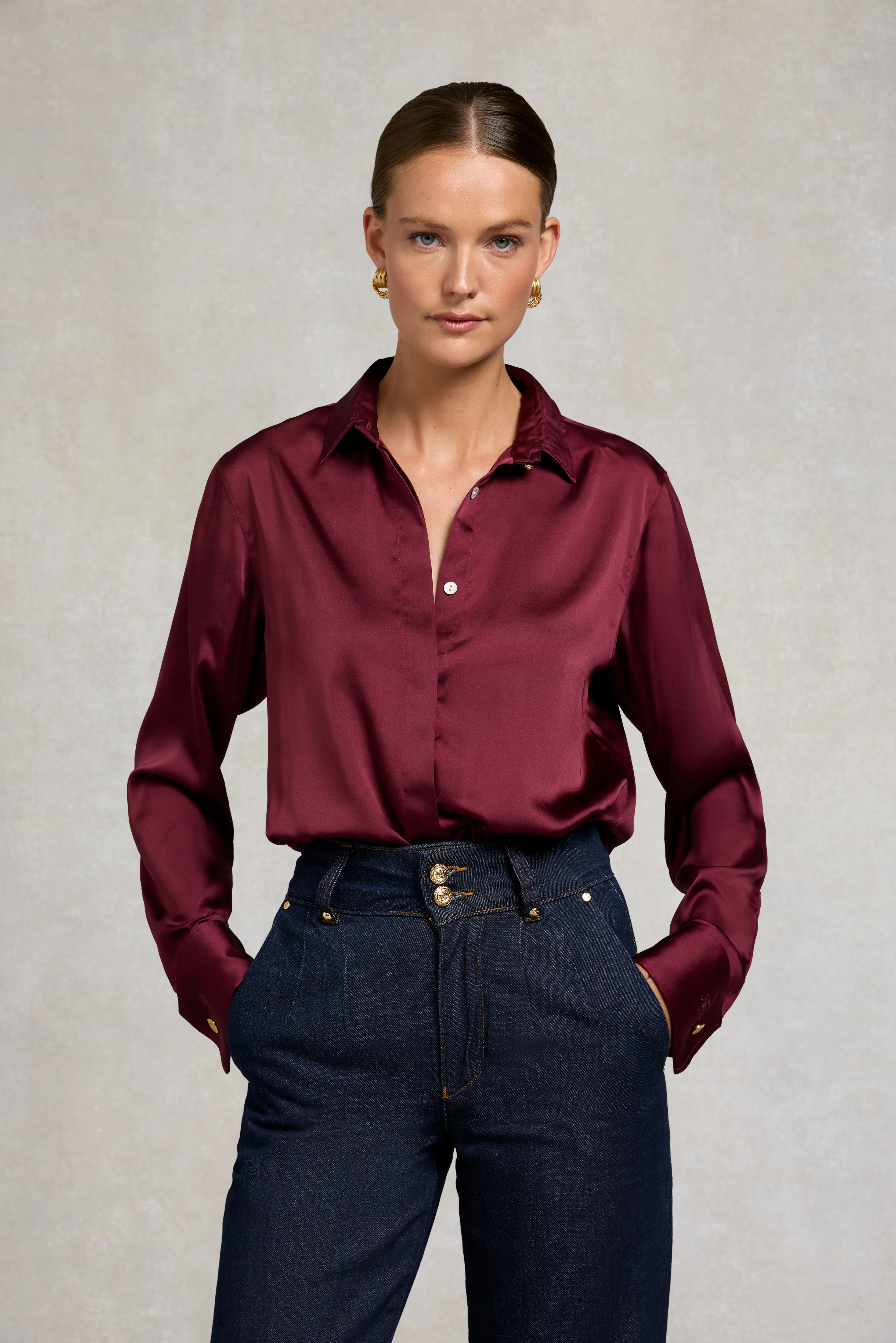 Georgina Satin Shirt (Mulberry) - Image 2