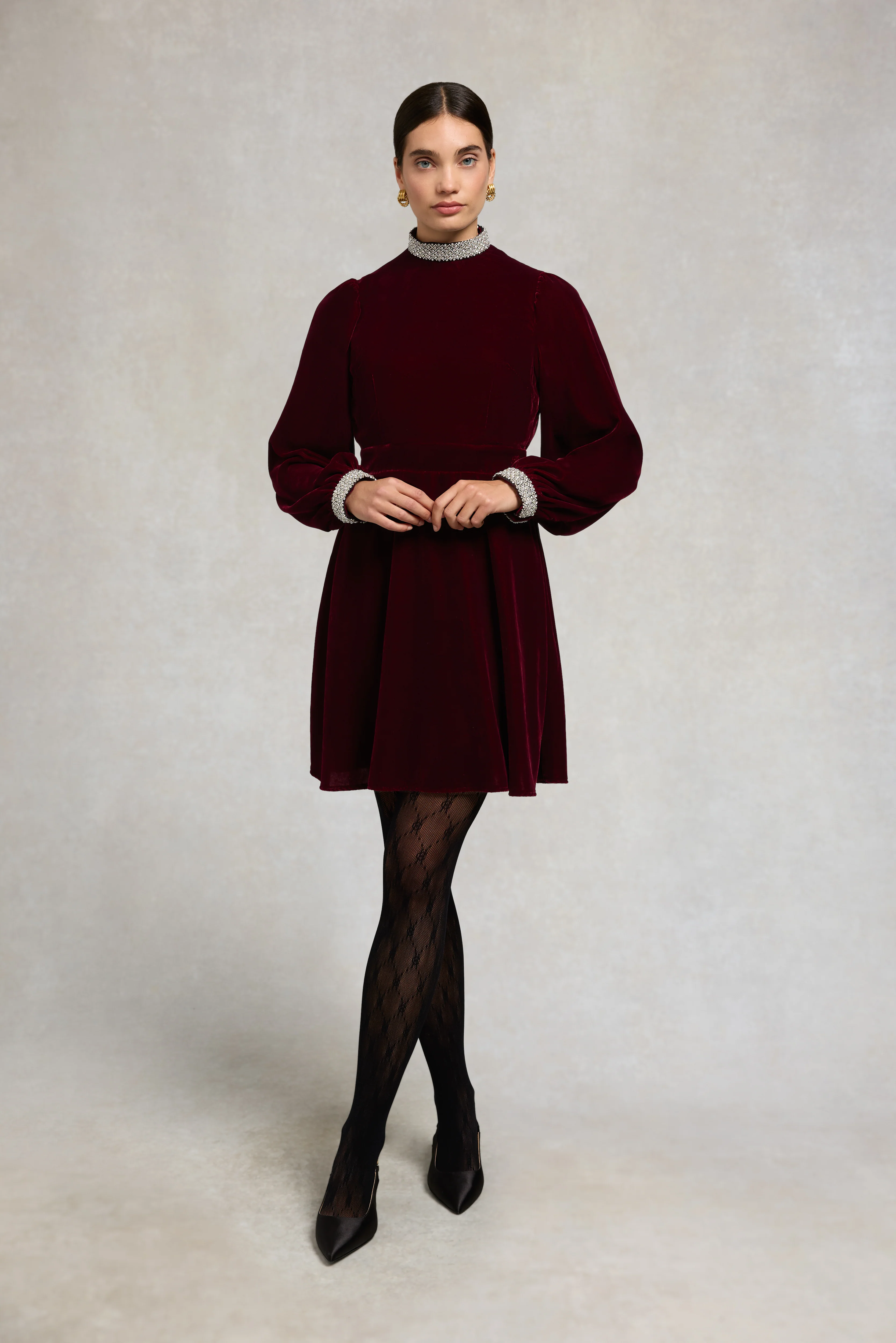 Gracie Velvet Mini Dress (Merlot) - Image 3