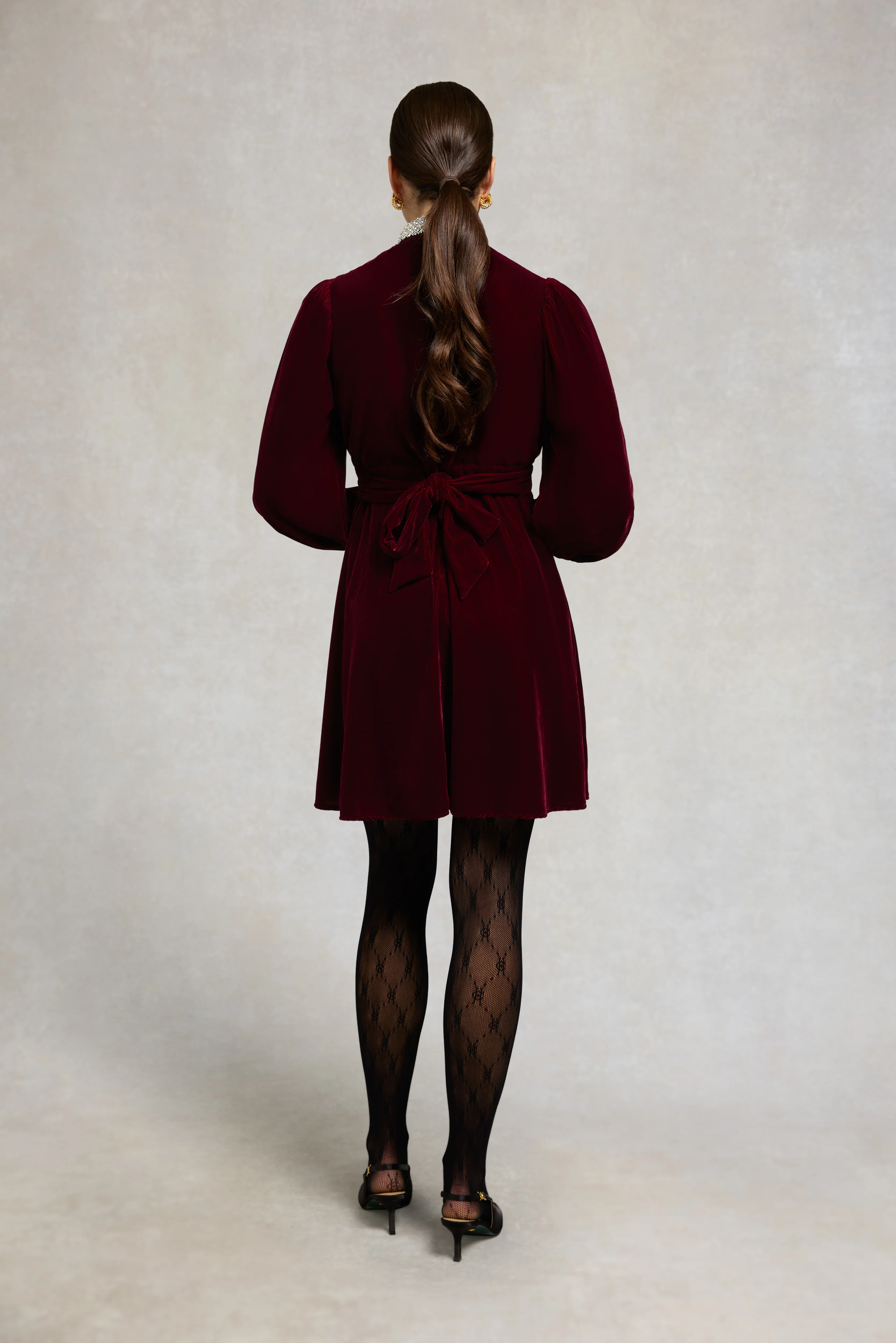 Gracie Velvet Mini Dress (Merlot) - Image 4