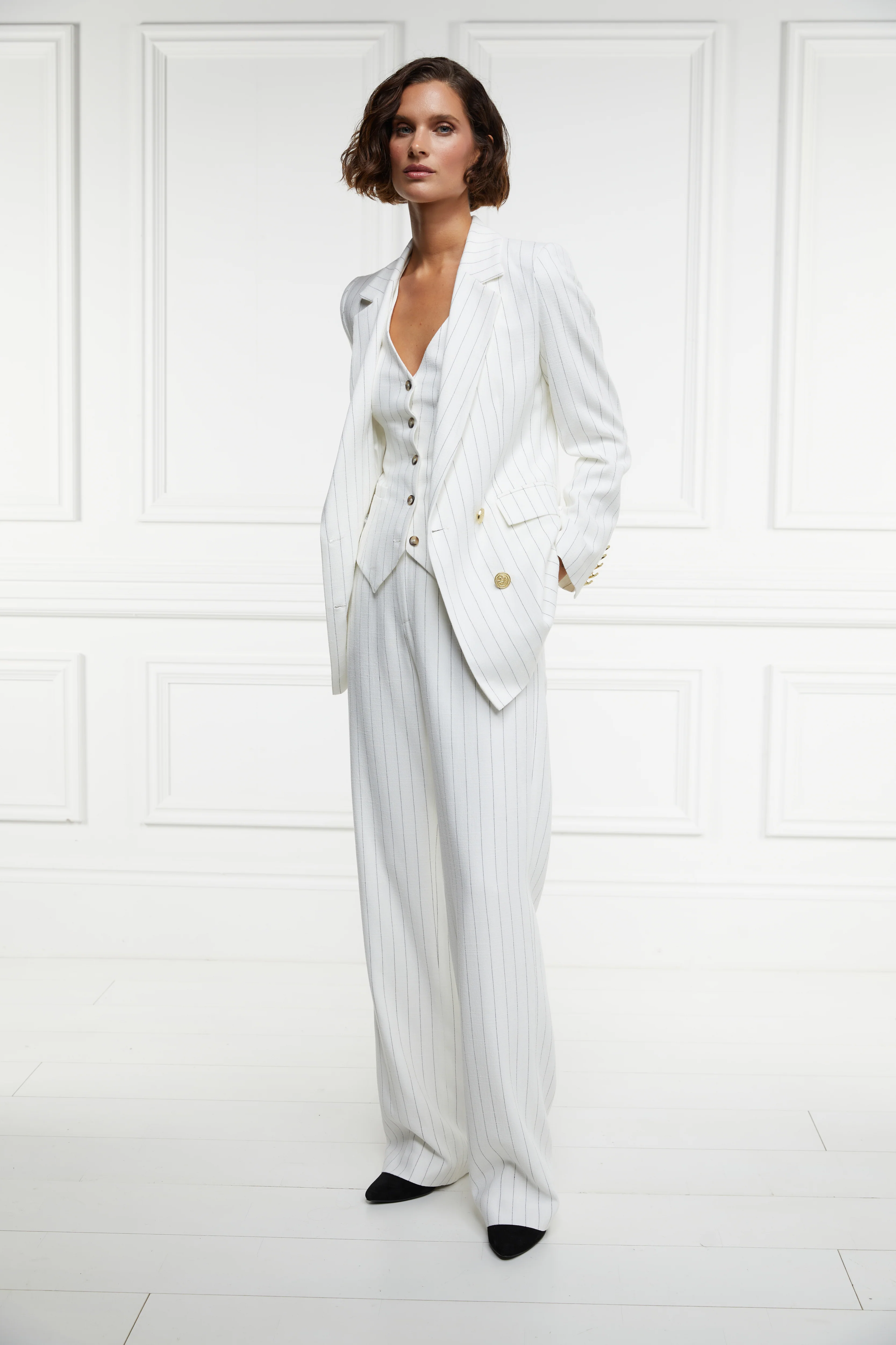Hampton Waistcoat (Oyster Linen Pinstripe) - Image 7