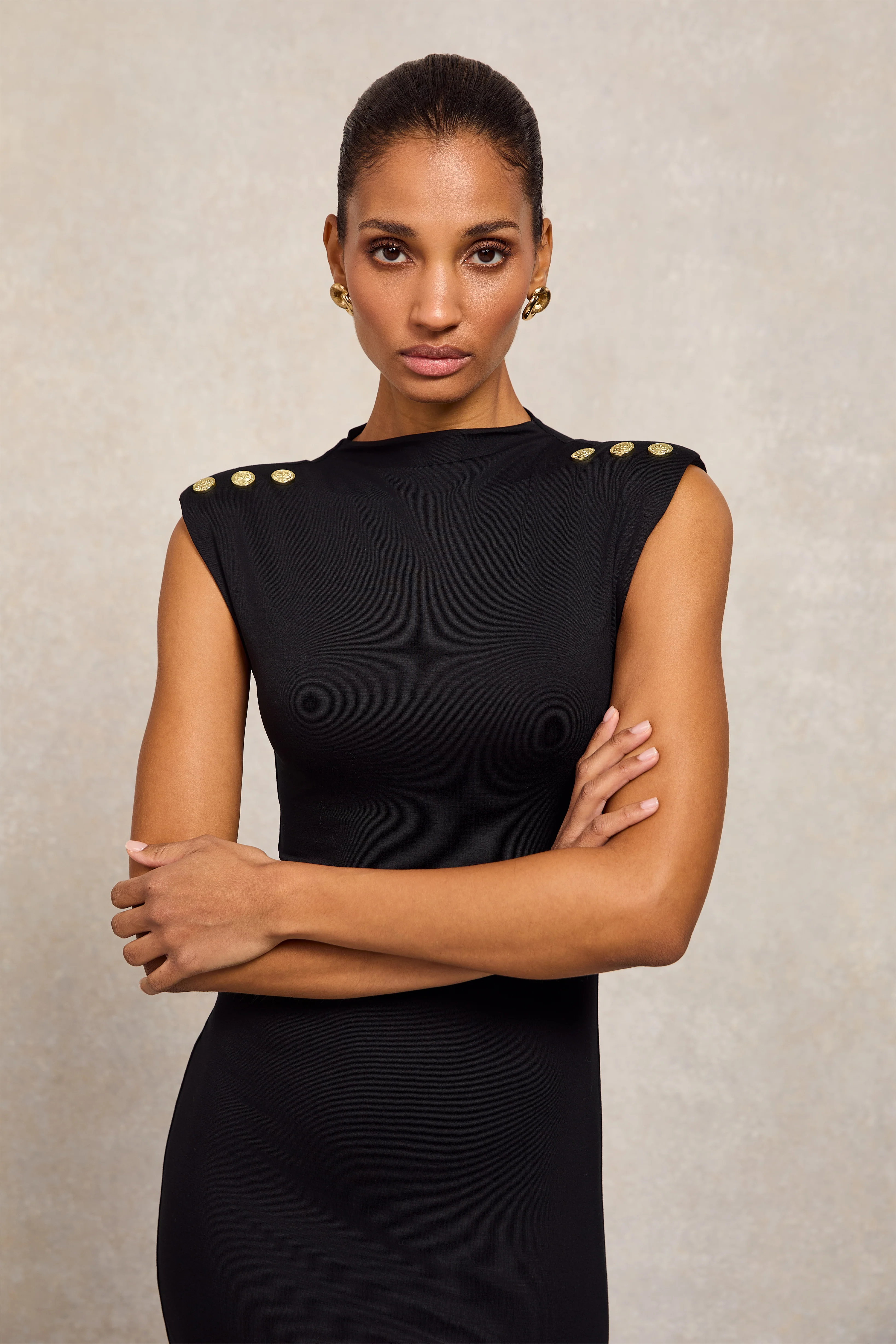 Harper Sleeveless Mini Dress (Black) - Image 7