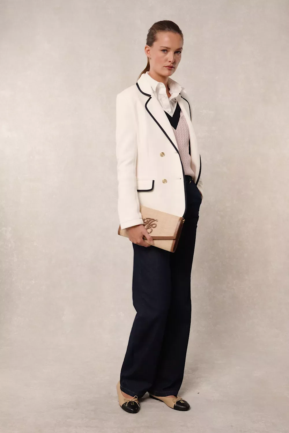 Henley Double Breasted Blazer (Cream) - Image 5