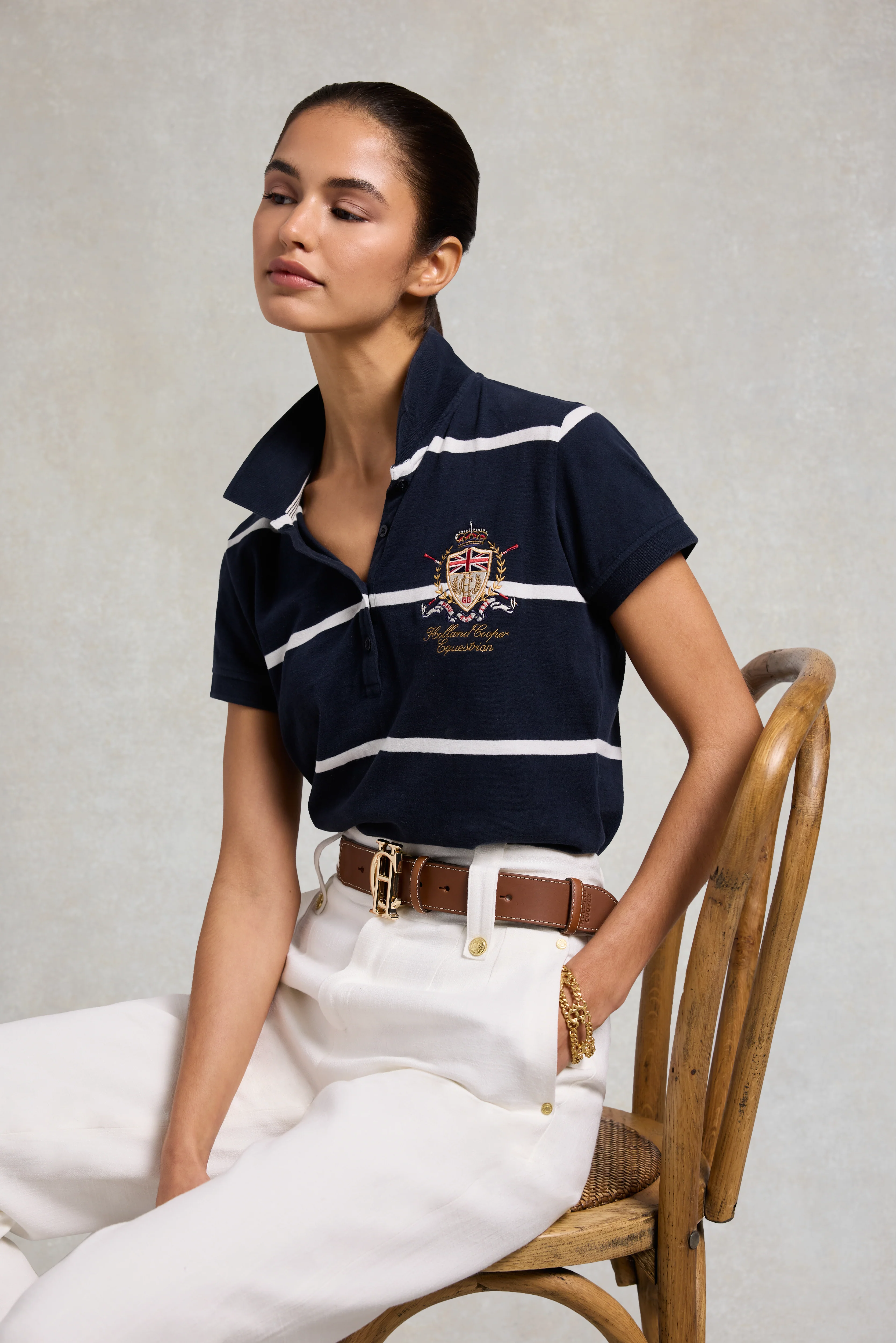 Heritage Short Sleeve Stripe Polo Shirt (Ink Navy) - Image 5