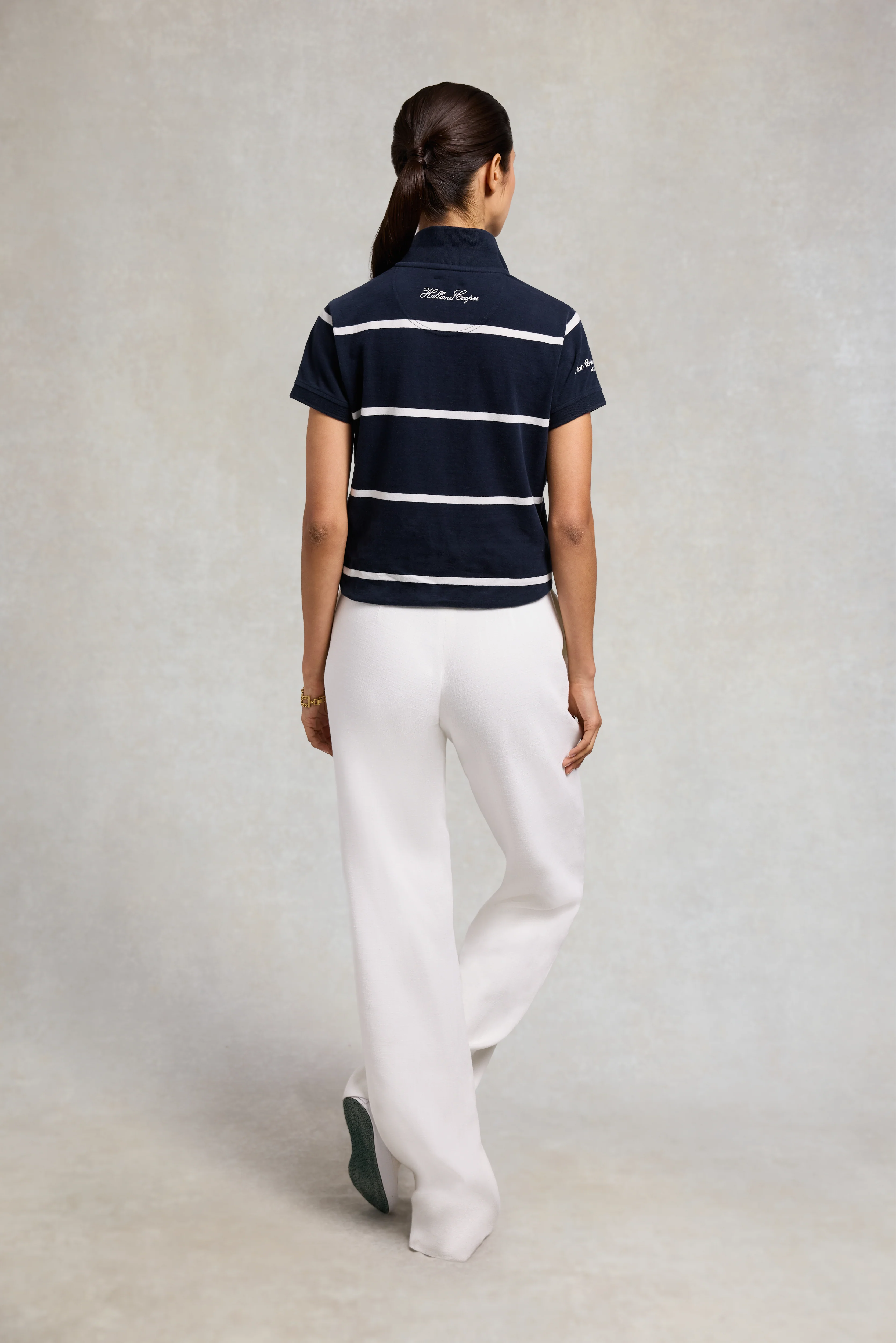 Heritage Short Sleeve Stripe Polo Shirt (Ink Navy) - Image 6