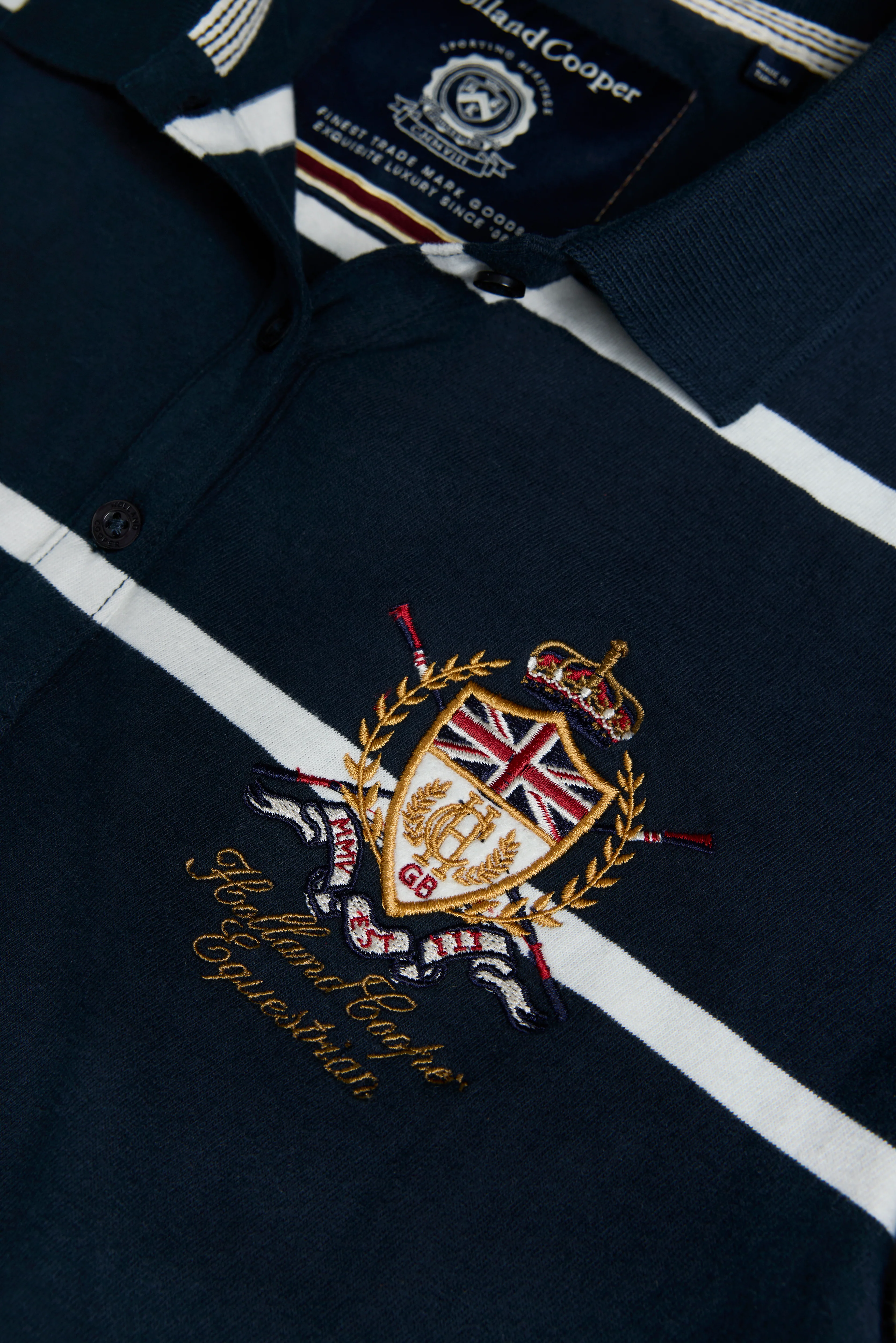 Heritage Short Sleeve Stripe Polo Shirt (Ink Navy) - Image 8